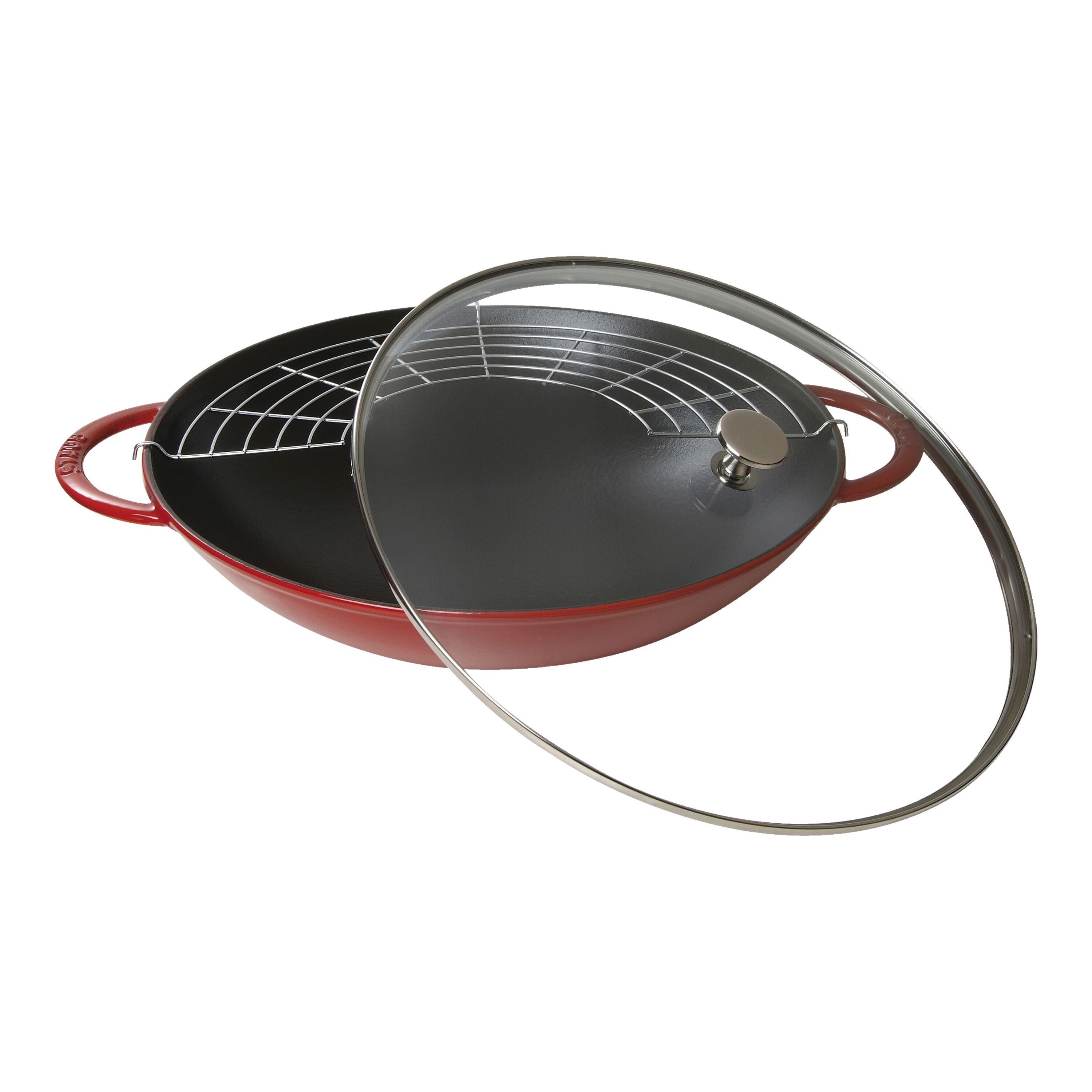 Staub        Specialities                Wok mit Glasdeckel 37 cm, rund, Kirsch-Rot, Gusseisen