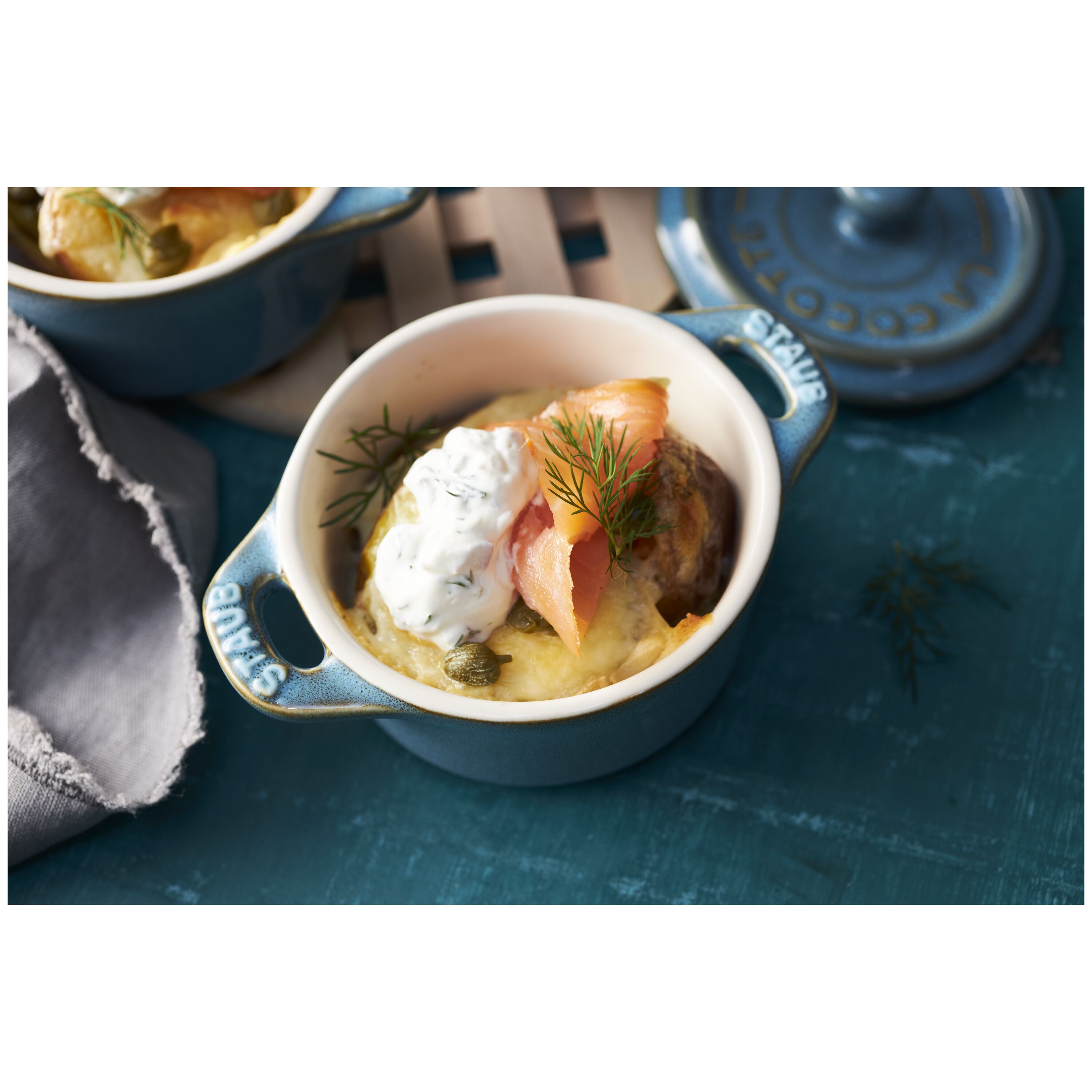 Staub        Ceramique                Cocotte Set 4-tlg, rund, Antik-Türkis, Keramik