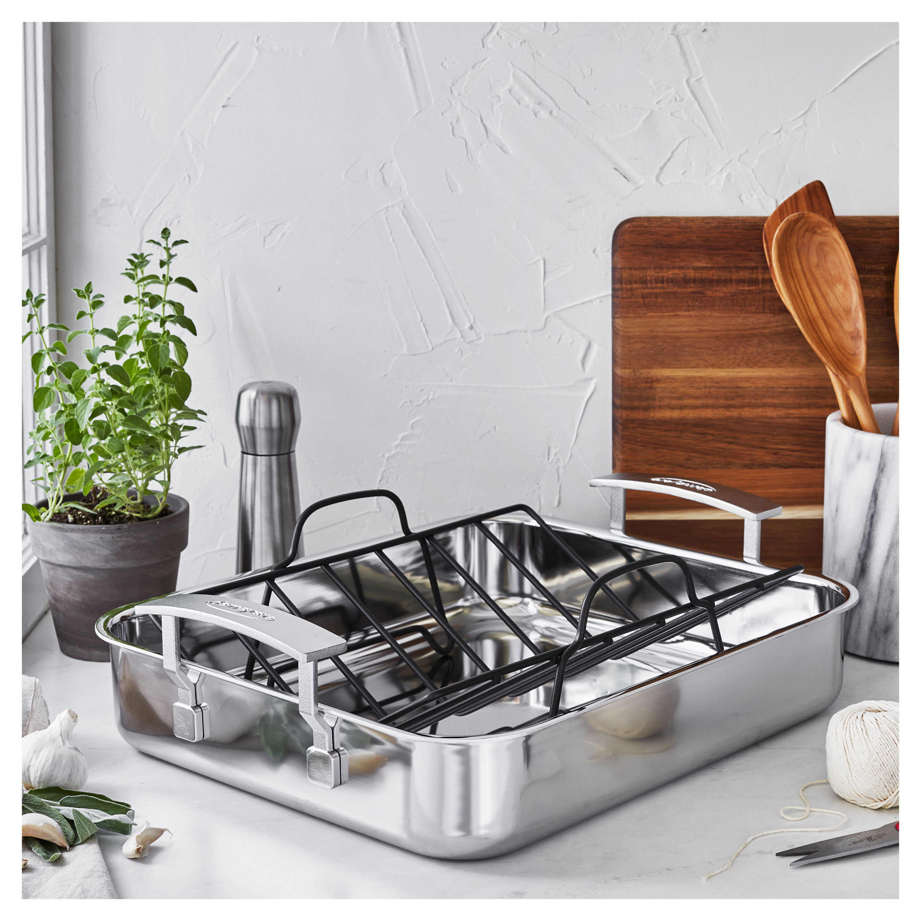 Demeyere        Industry 5                Röstpfanne mit Röstgitter 39 x 33 cm, 18/10 Edelstahl, Silber