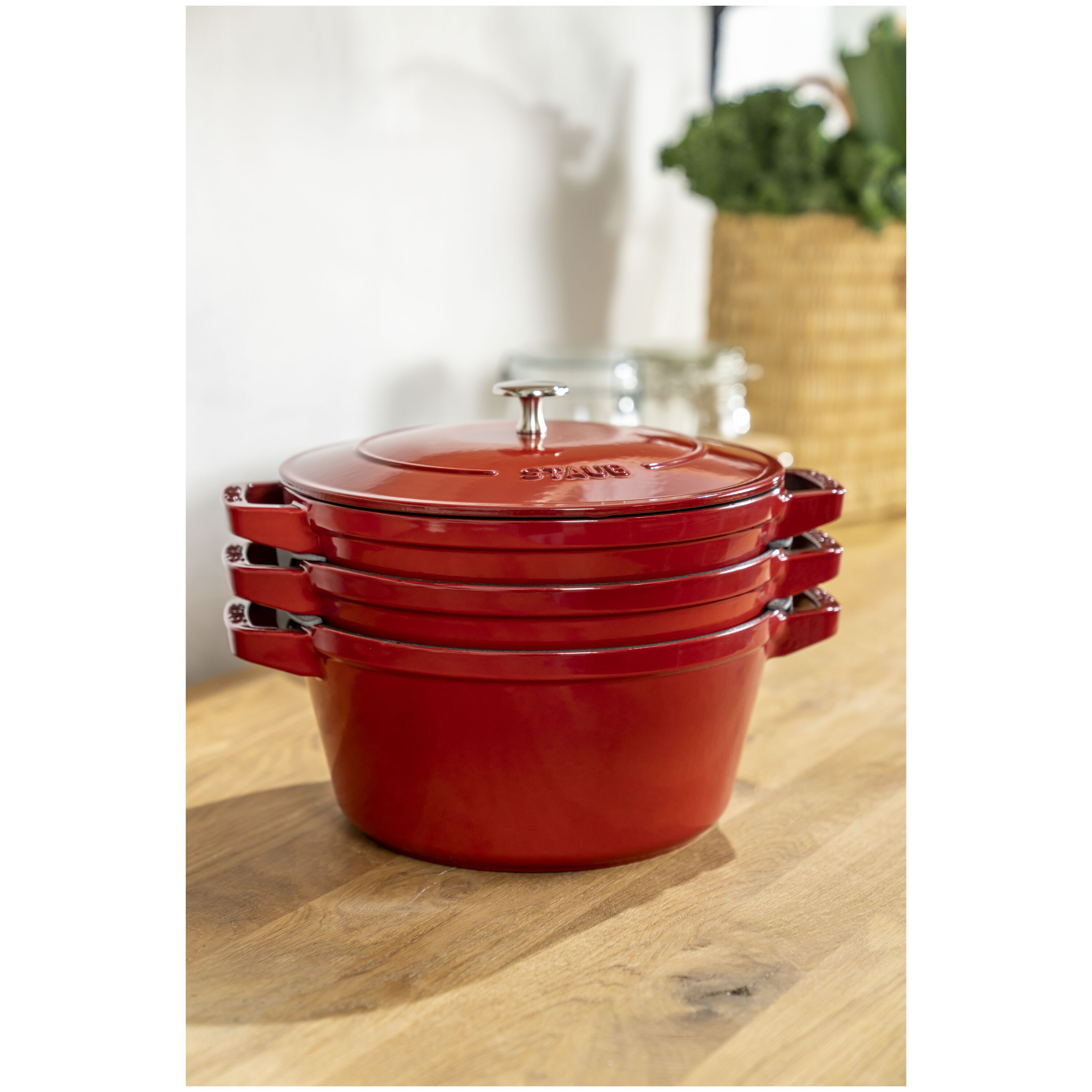 Staub        Stackable Set                Kochtopfset Stackable 3-tlg, rund, Kirsch-Rot, Gusseisen