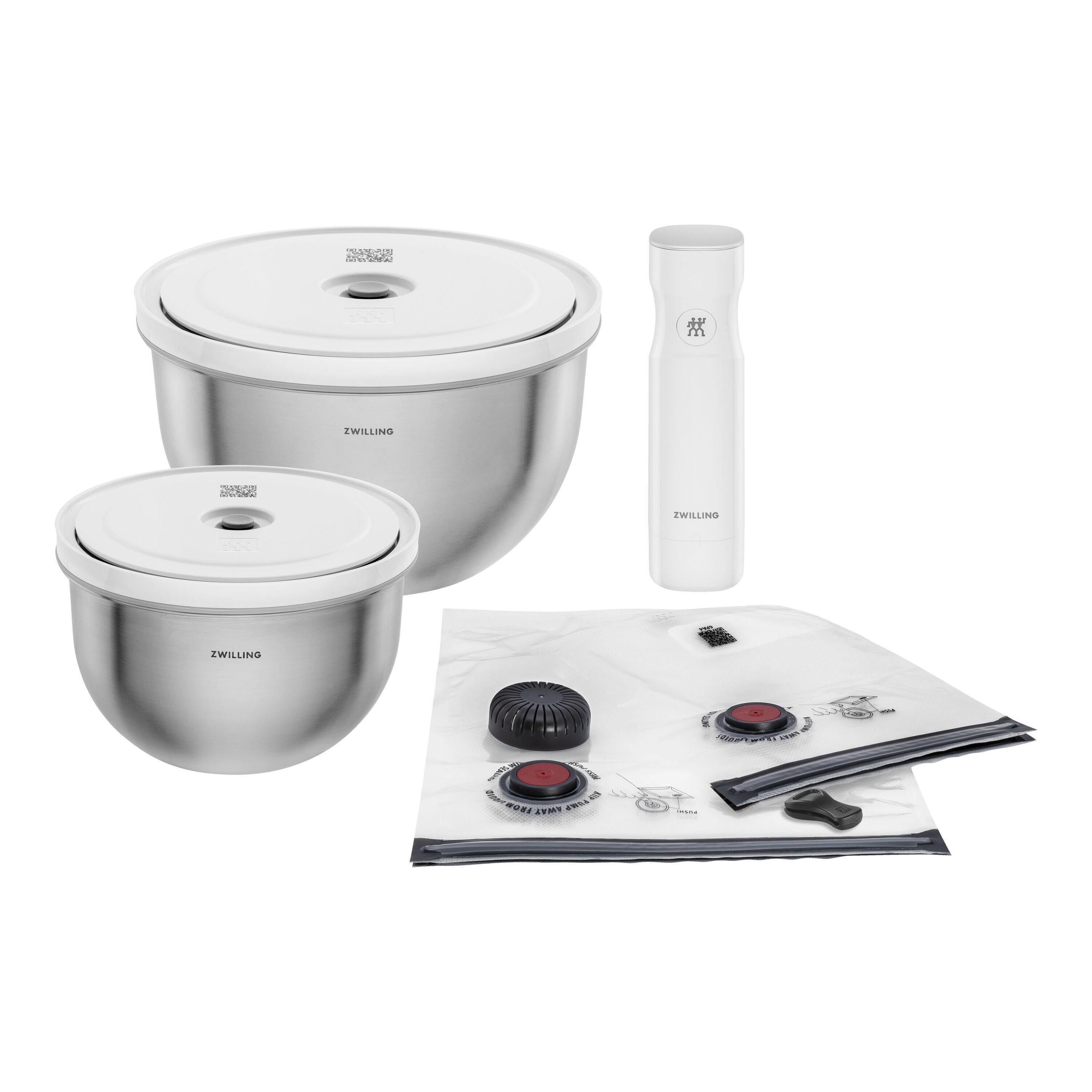 ZWILLING        Fresh & Save BOWLS                Vakuum Starter Set, Edelstahl / M/L, 9-tlg, Silber-Weiß