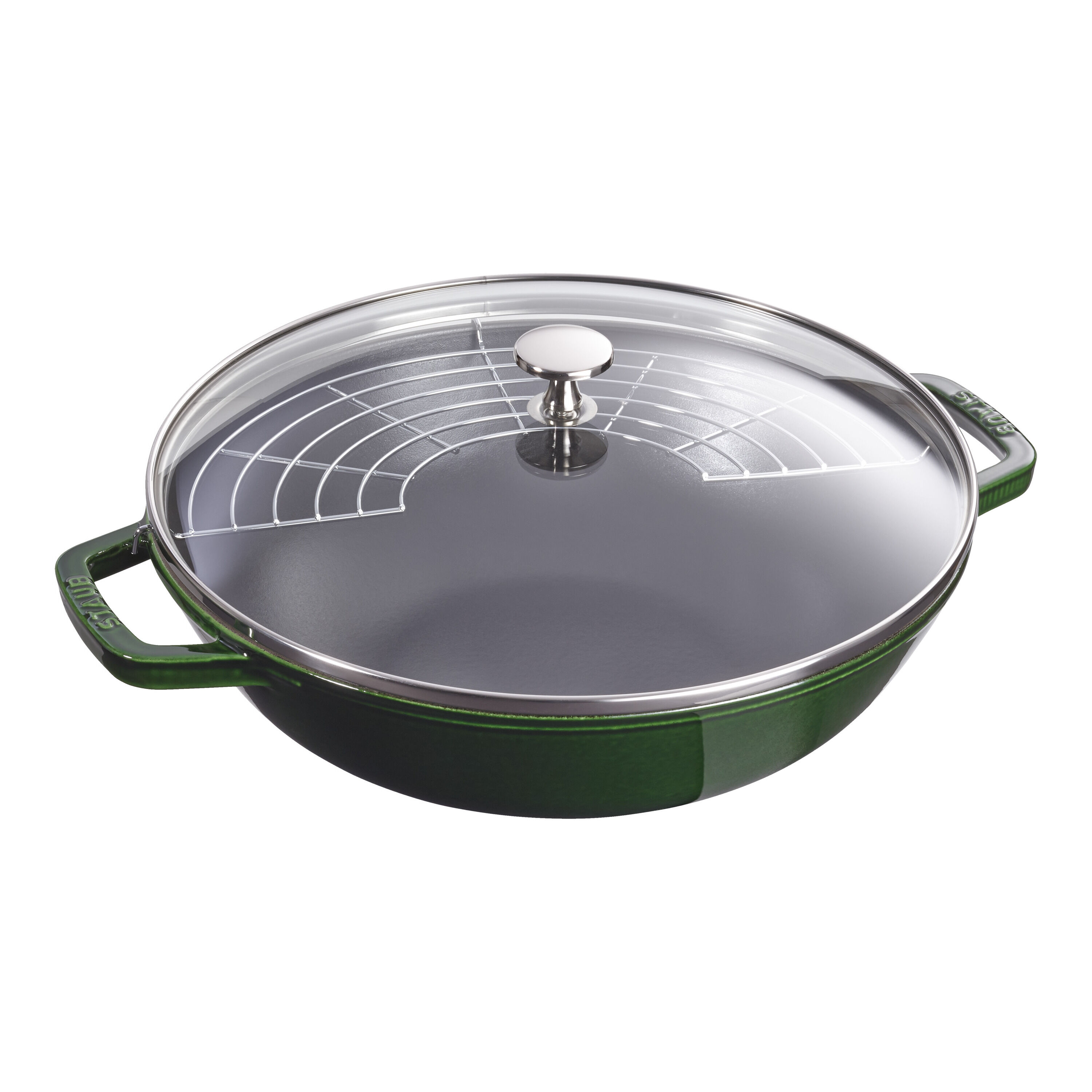 Staub        Specialities                Wok mit Glasdeckel 30 cm, rund, Basilikum-Grün, Gusseisen
