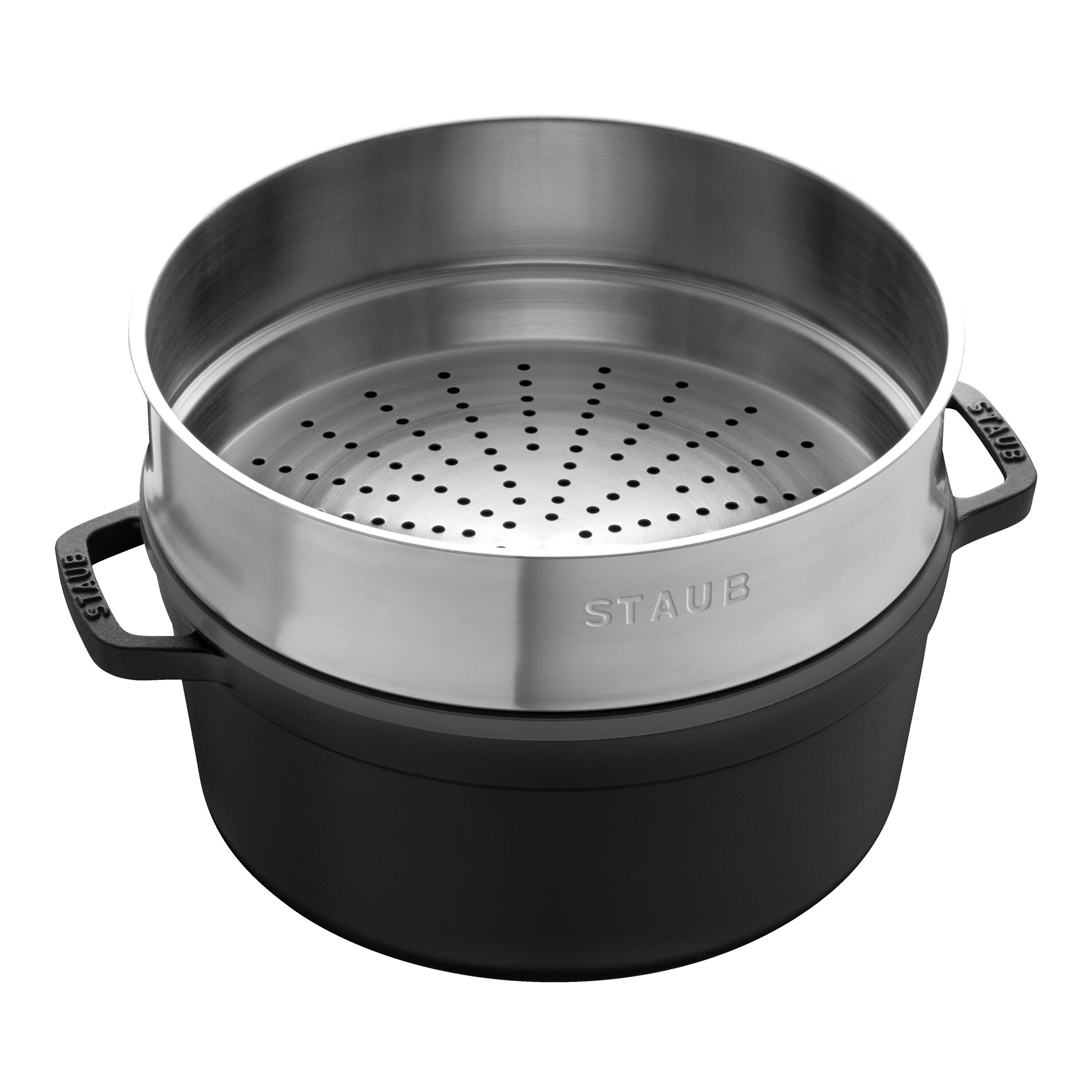 Staub        La Cocotte                Cocotte mit Dämpfeinsatz 26 cm, rund, Schwarz, Gusseisen