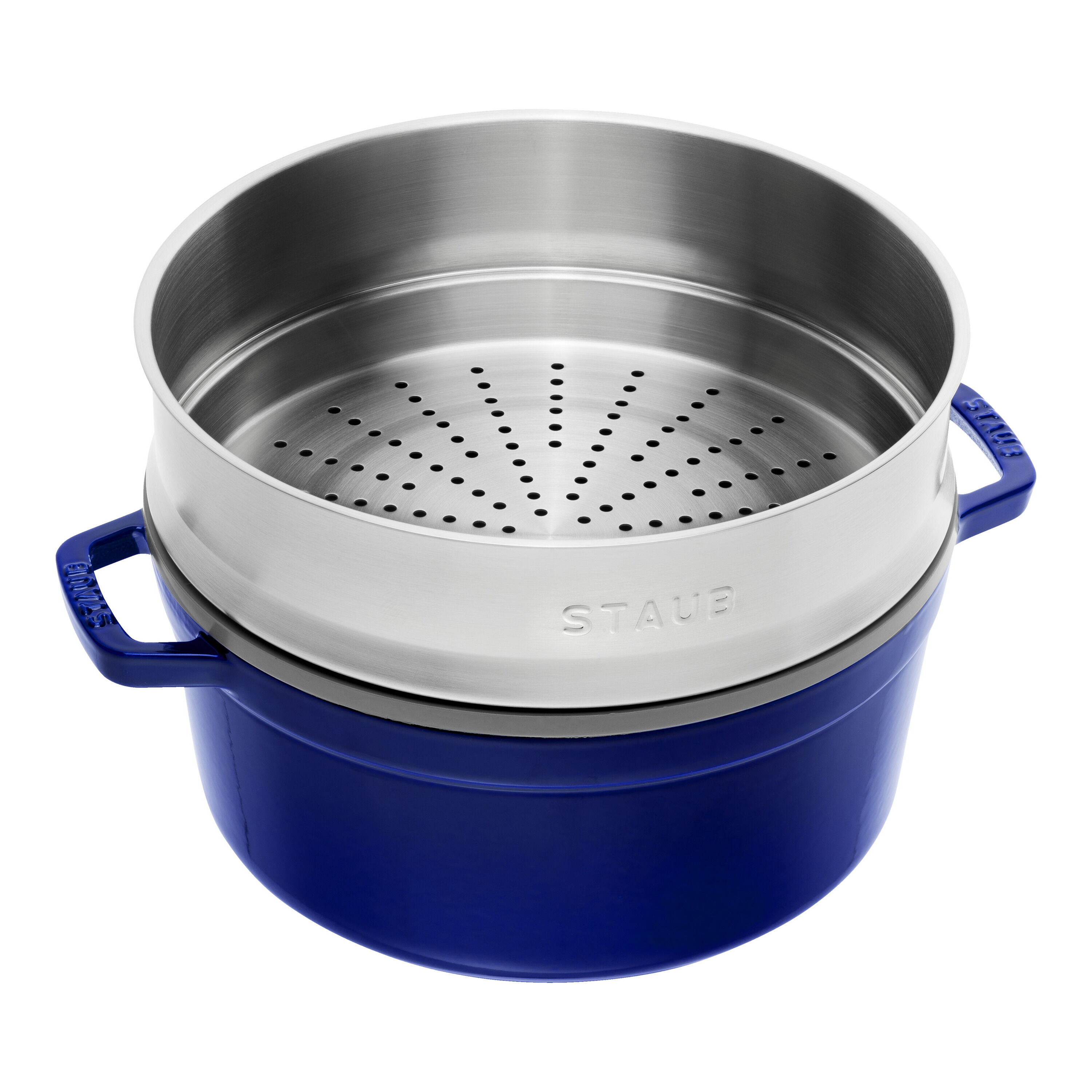 Staub        La Cocotte                Cocotte mit Dämpfeinsatz 26 cm, rund, Dunkelblau, Gusseisen
