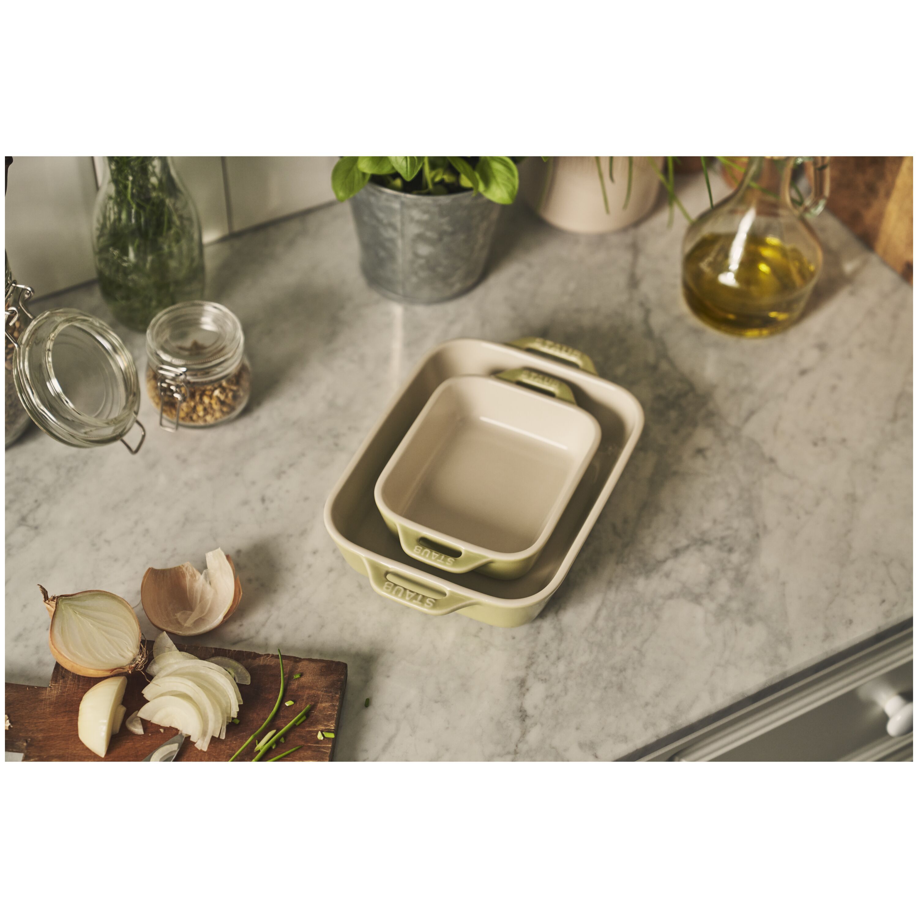 Staub        Ceramique                Ofenformenset 2-tlg, rechteckig, Hellgrün, Keramik