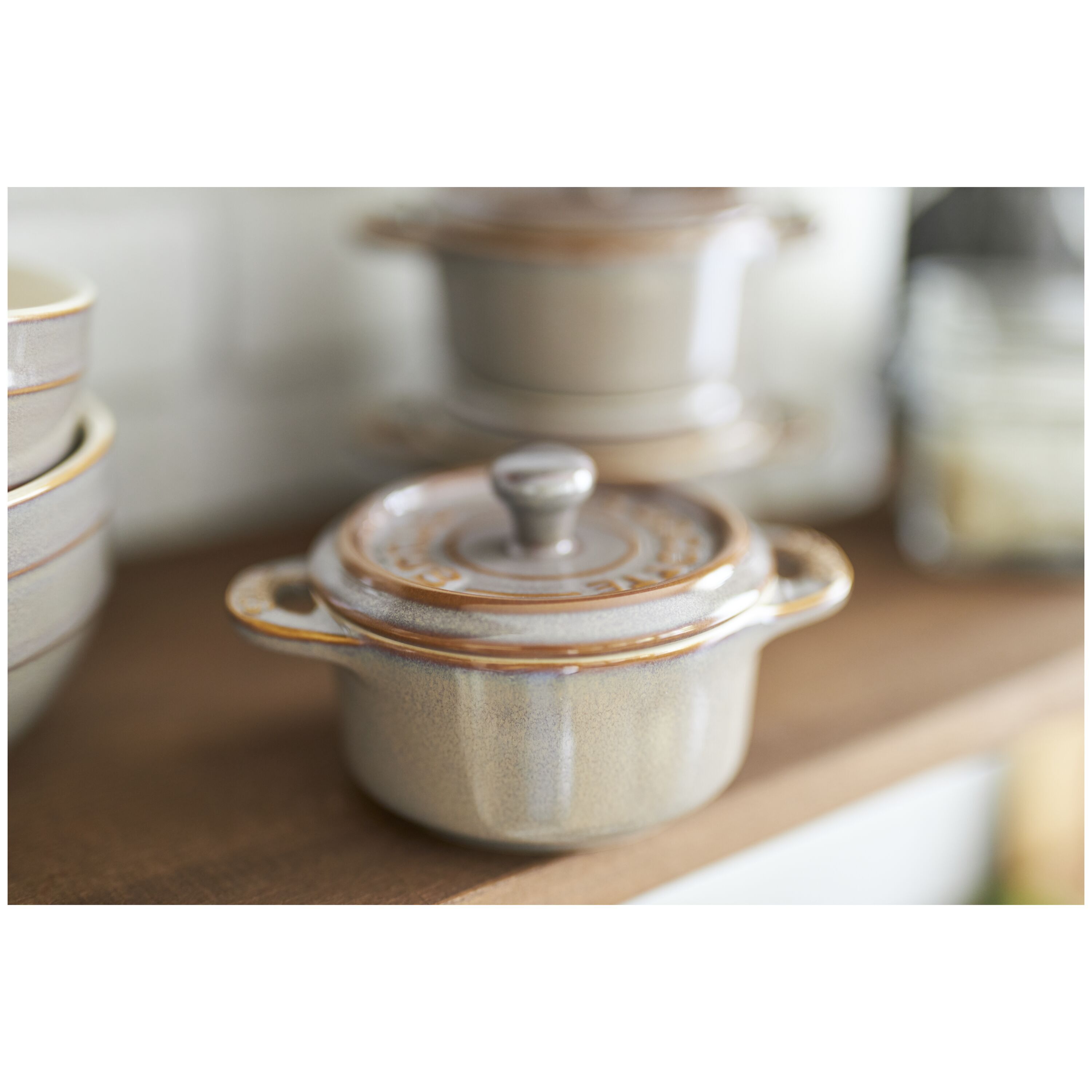 Staub        Ceramique                Mini Cocotte 10 cm, rund, Antik-Grau, Keramik