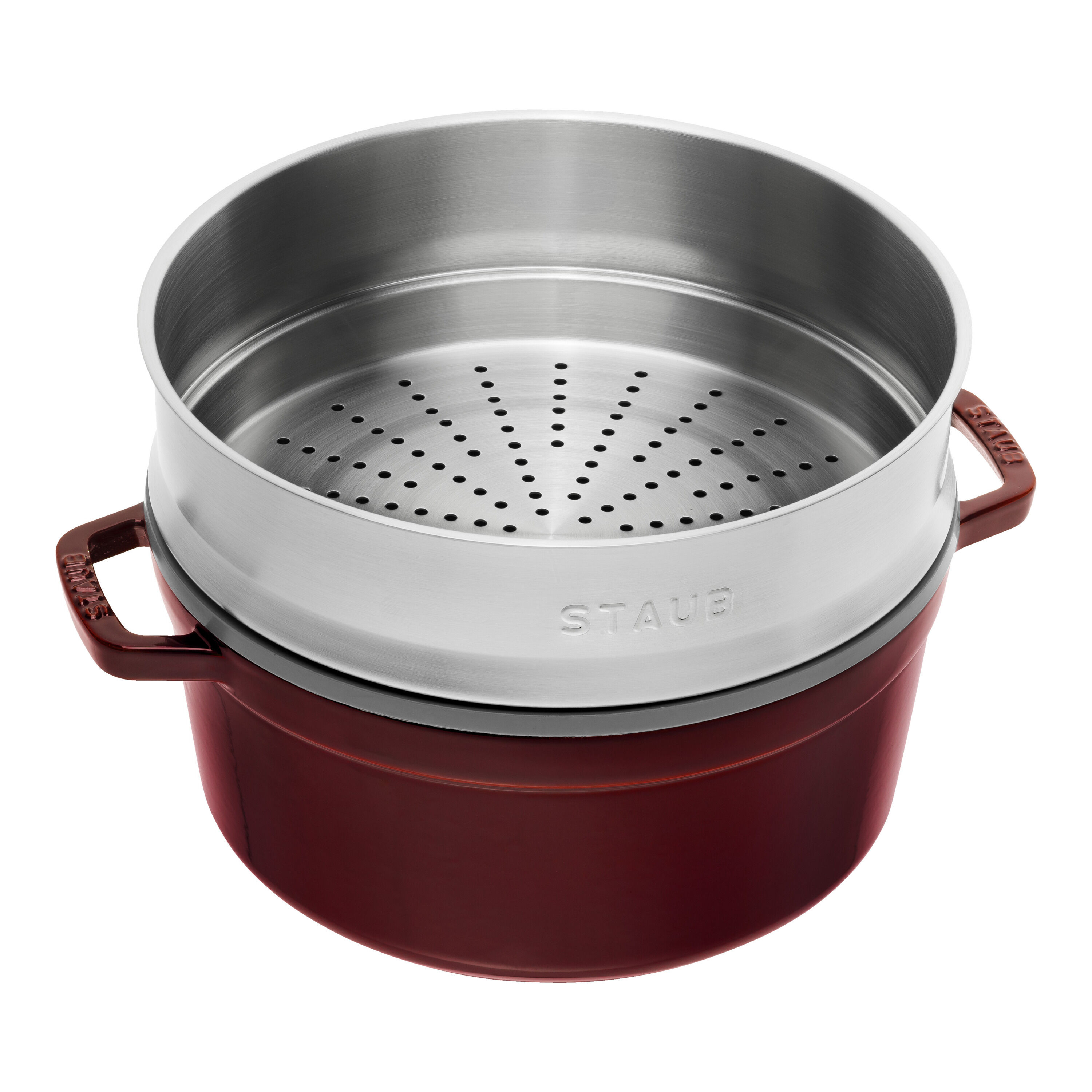 Staub        La Cocotte                Cocotte mit Dämpfeinsatz 26 cm, rund, Grenadine-Rot, Gusseisen