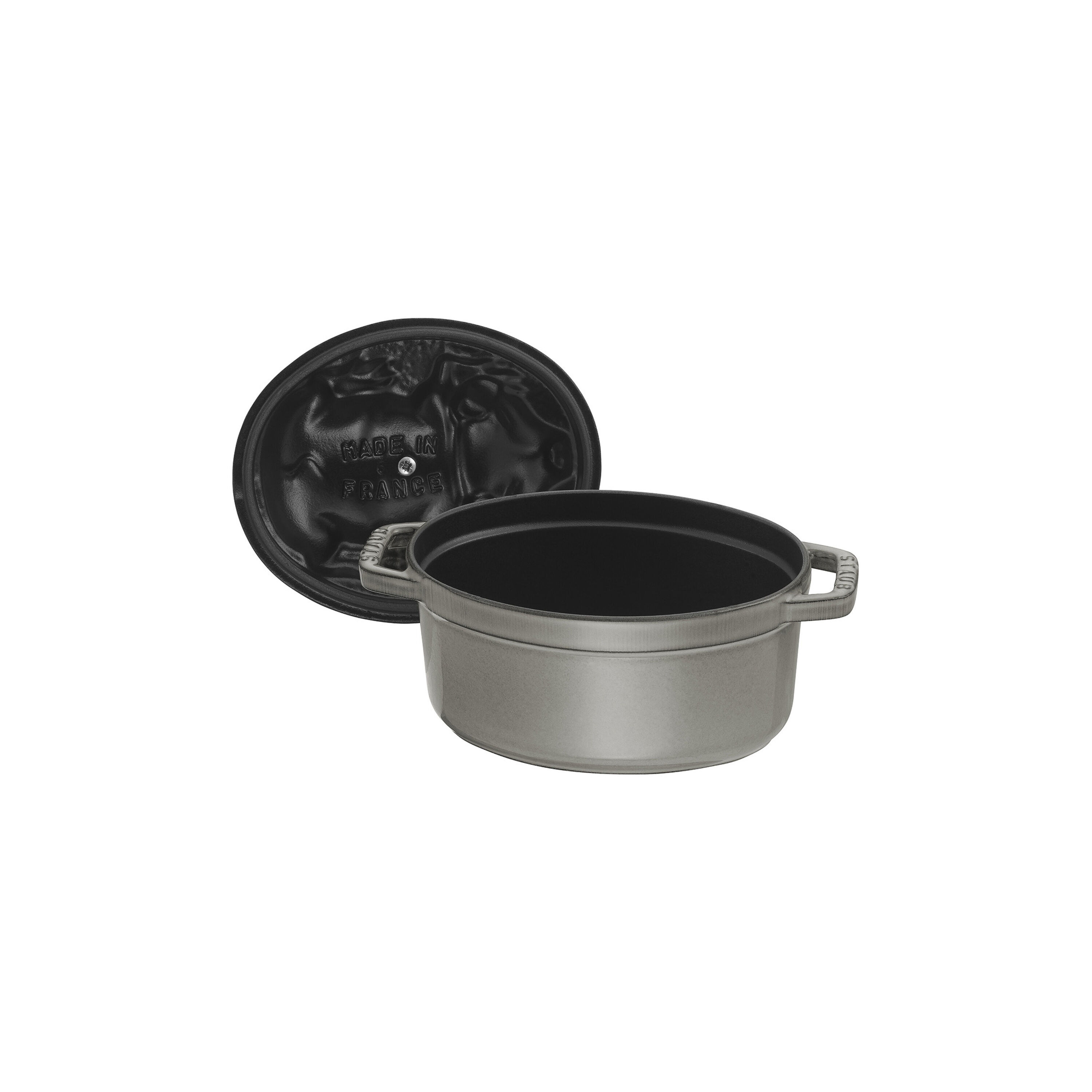 Staub        La Cocotte                Cocotte Schweinedeckel 17 cm, oval, Graphit-Grau, Gusseisen