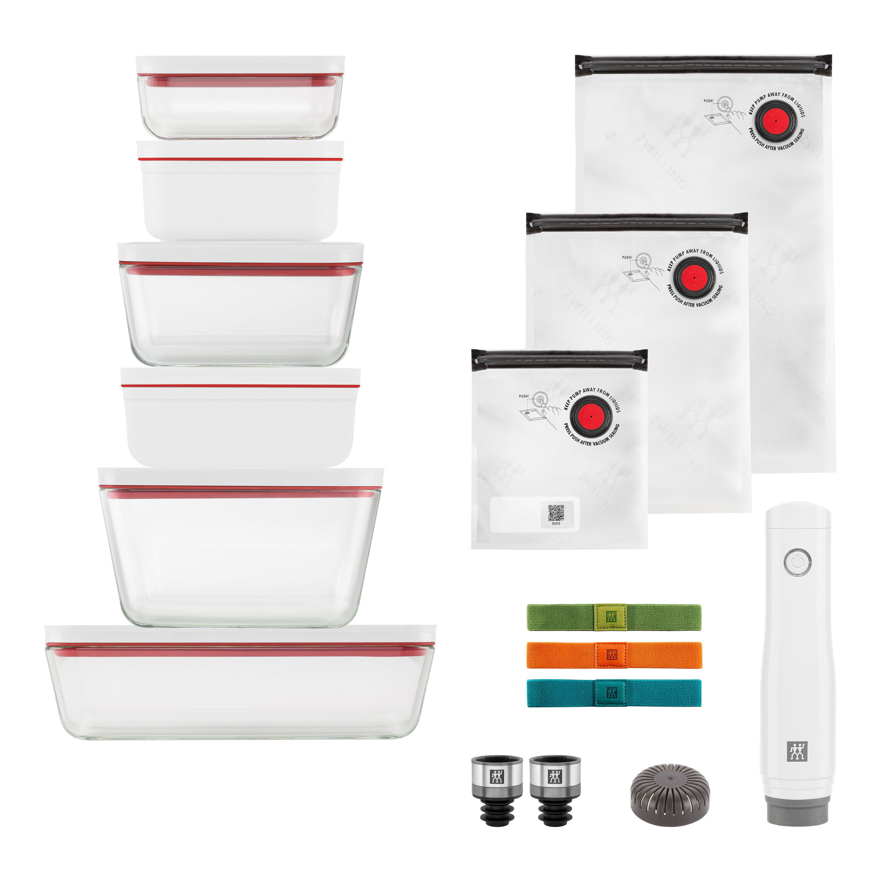 ZWILLING        Fresh & Save                Vakuum Set, Borosilikatglas, Größe M/L, 17-teilig, rot