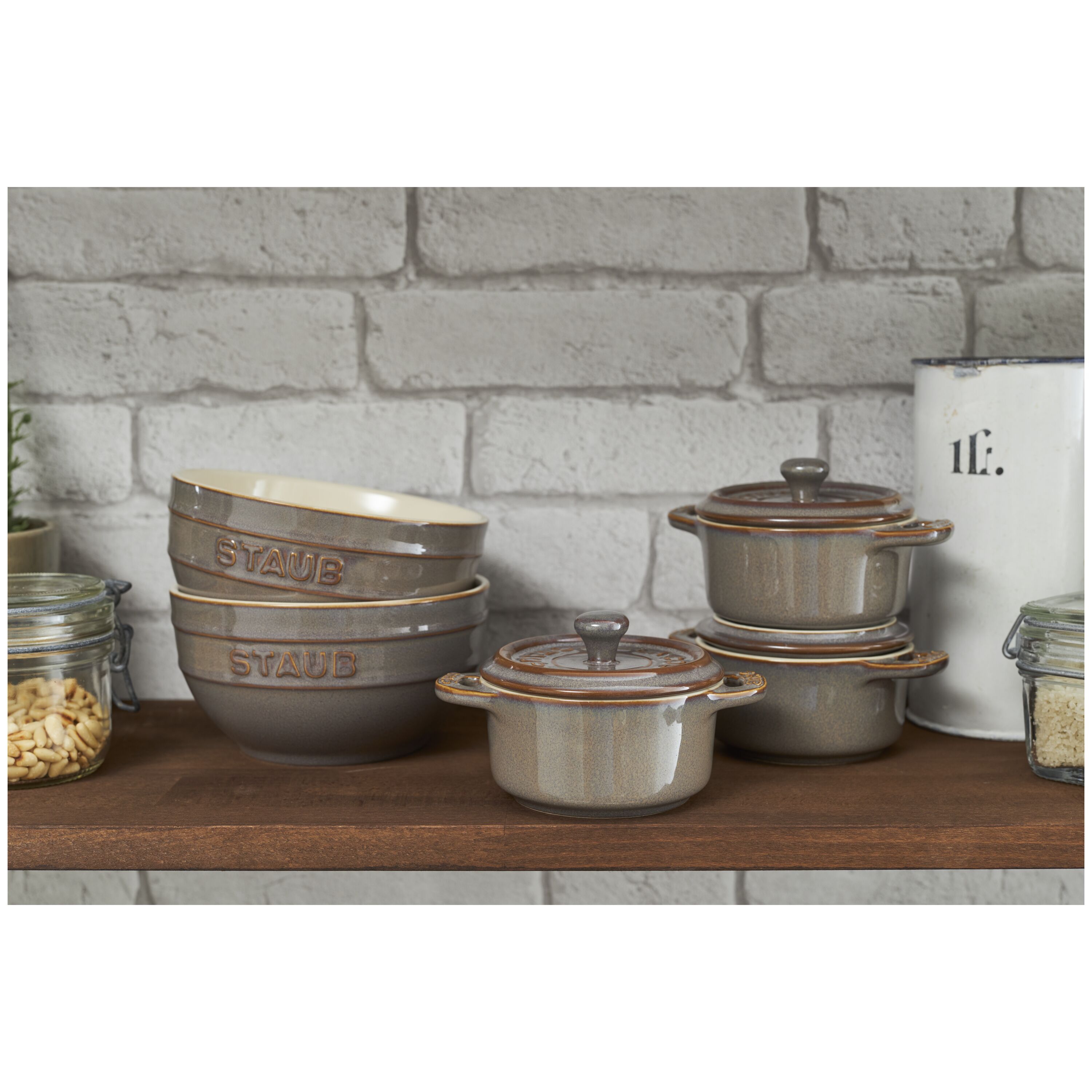 Staub        Ceramique                Mini Cocotte 10 cm, rund, Antik-Grau, Keramik