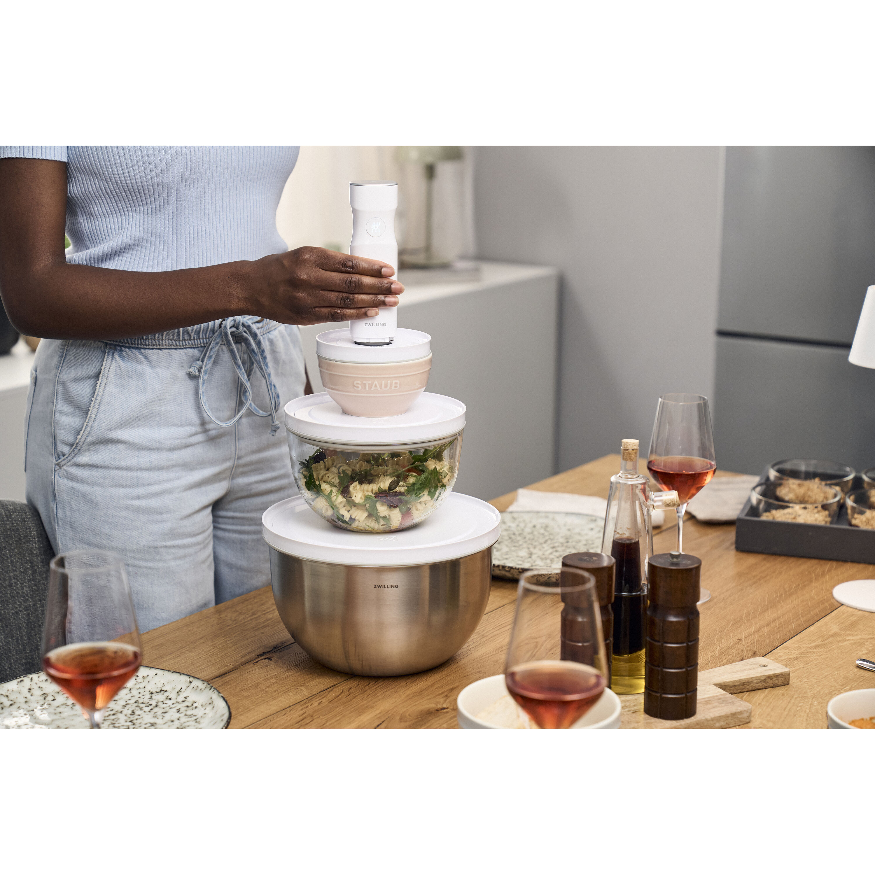 ZWILLING        Fresh & Save BOWLS                Vakuum Starter Set, Edelstahl / M/L, 9-tlg, Silber-Weiß