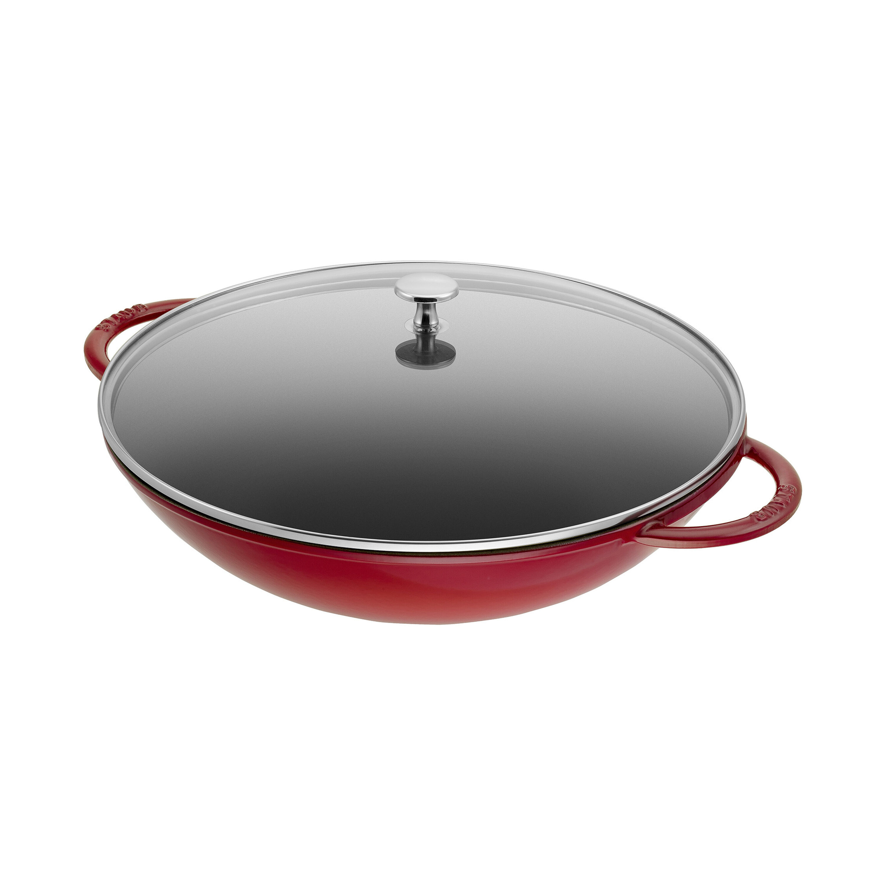 Staub        Specialities                Wok mit Glasdeckel 37 cm, rund, Kirsch-Rot, Gusseisen