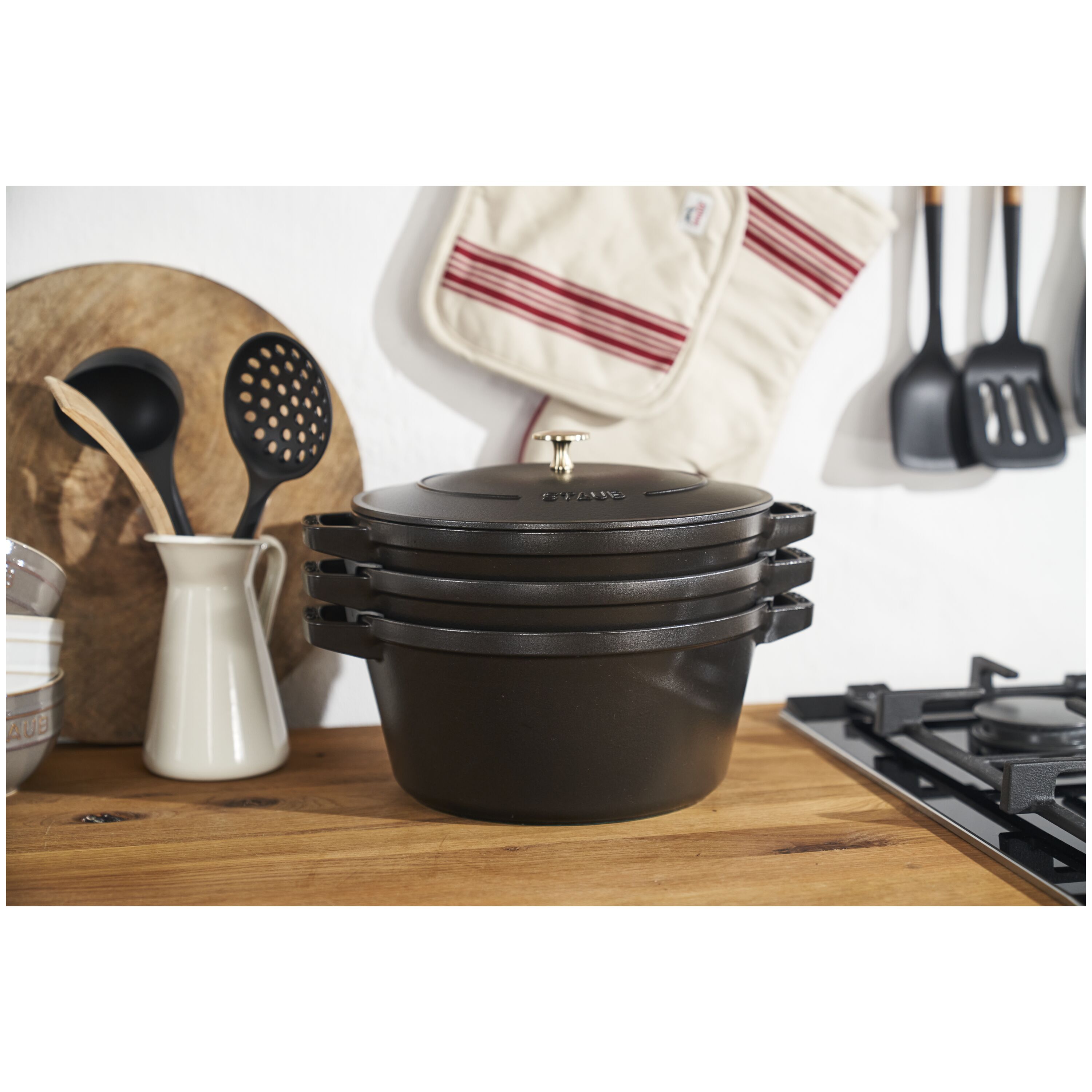 Staub        Stackable Set                Kochtopfset 3-tlg, rund, Schwarz, Gusseisen