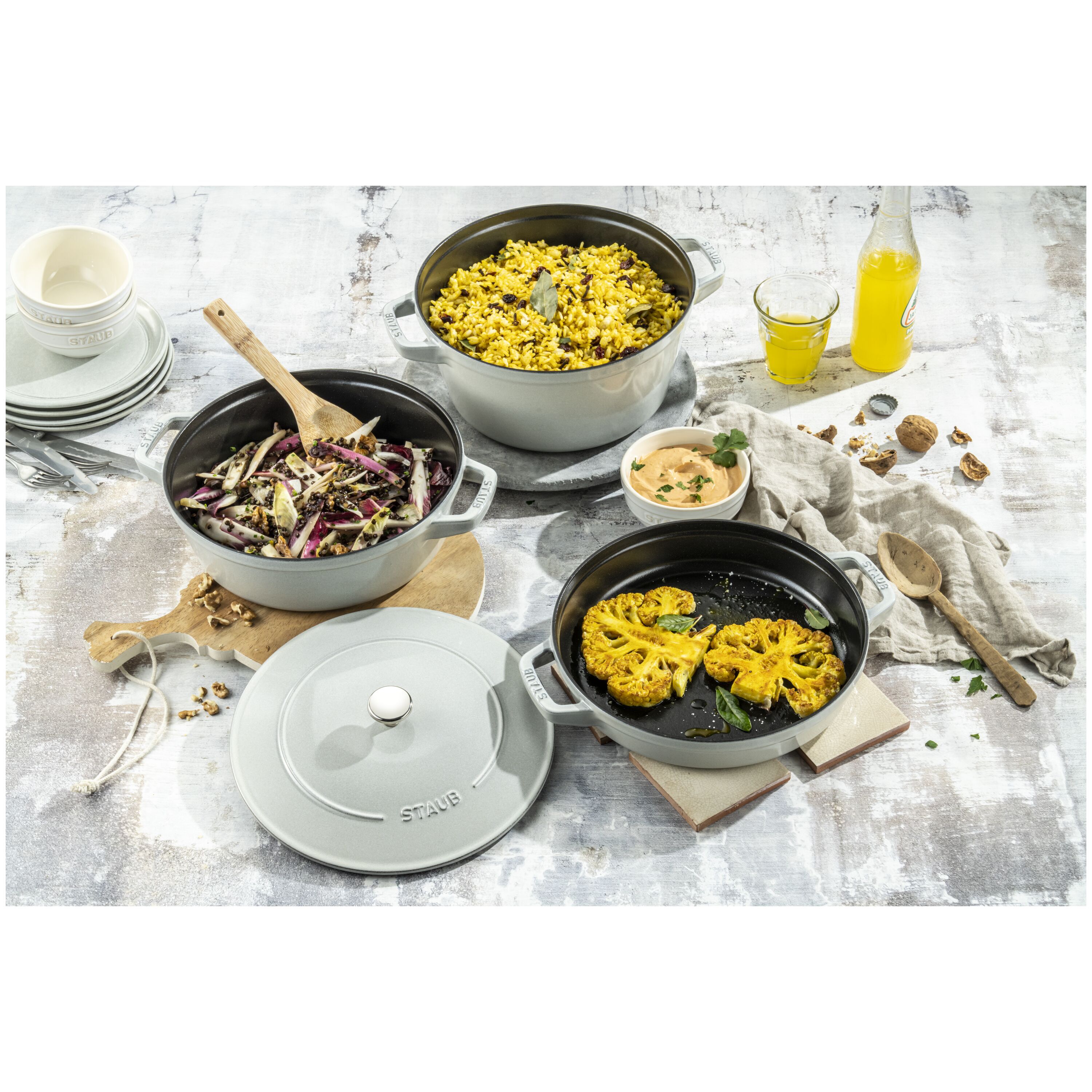 Staub        Stackable Set                Kochtopfset Stackable 3-tlg, rund, Weisser Trüffel, Gusseisen