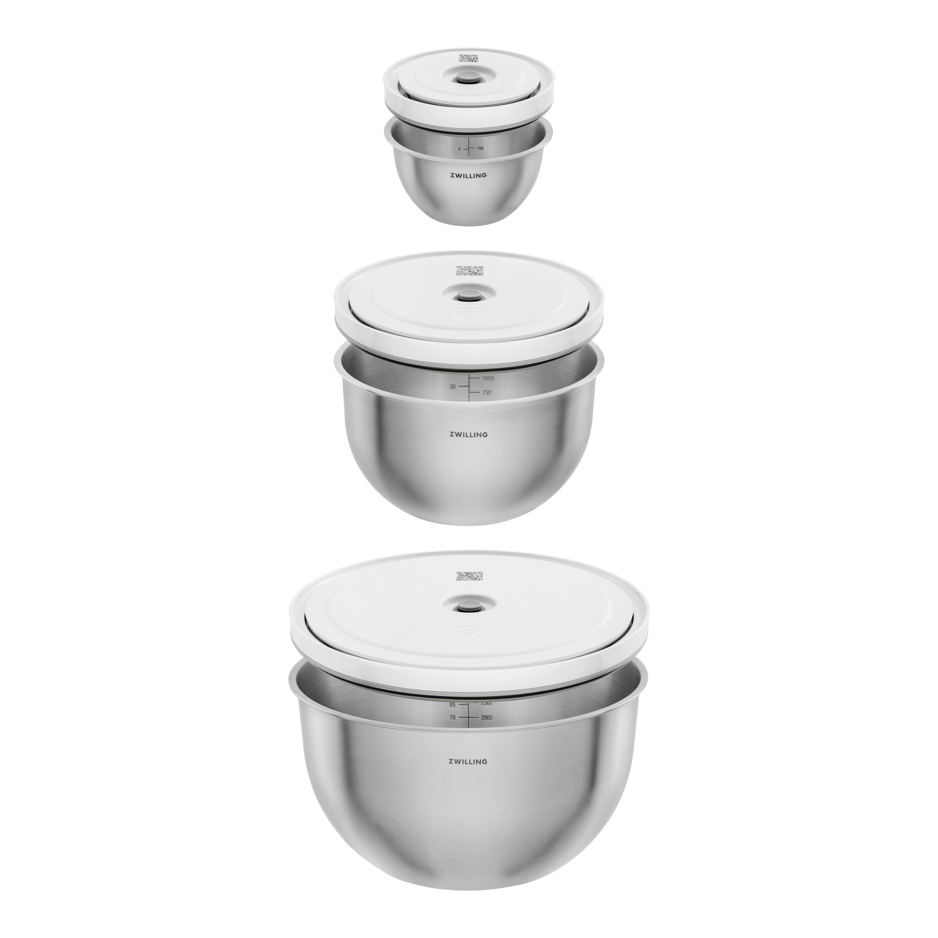 ZWILLING        Fresh & Save BOWLS                Vakuumschüssel Set S/M/L / 6-tlg, Edelstahl, Silber-Weiß
