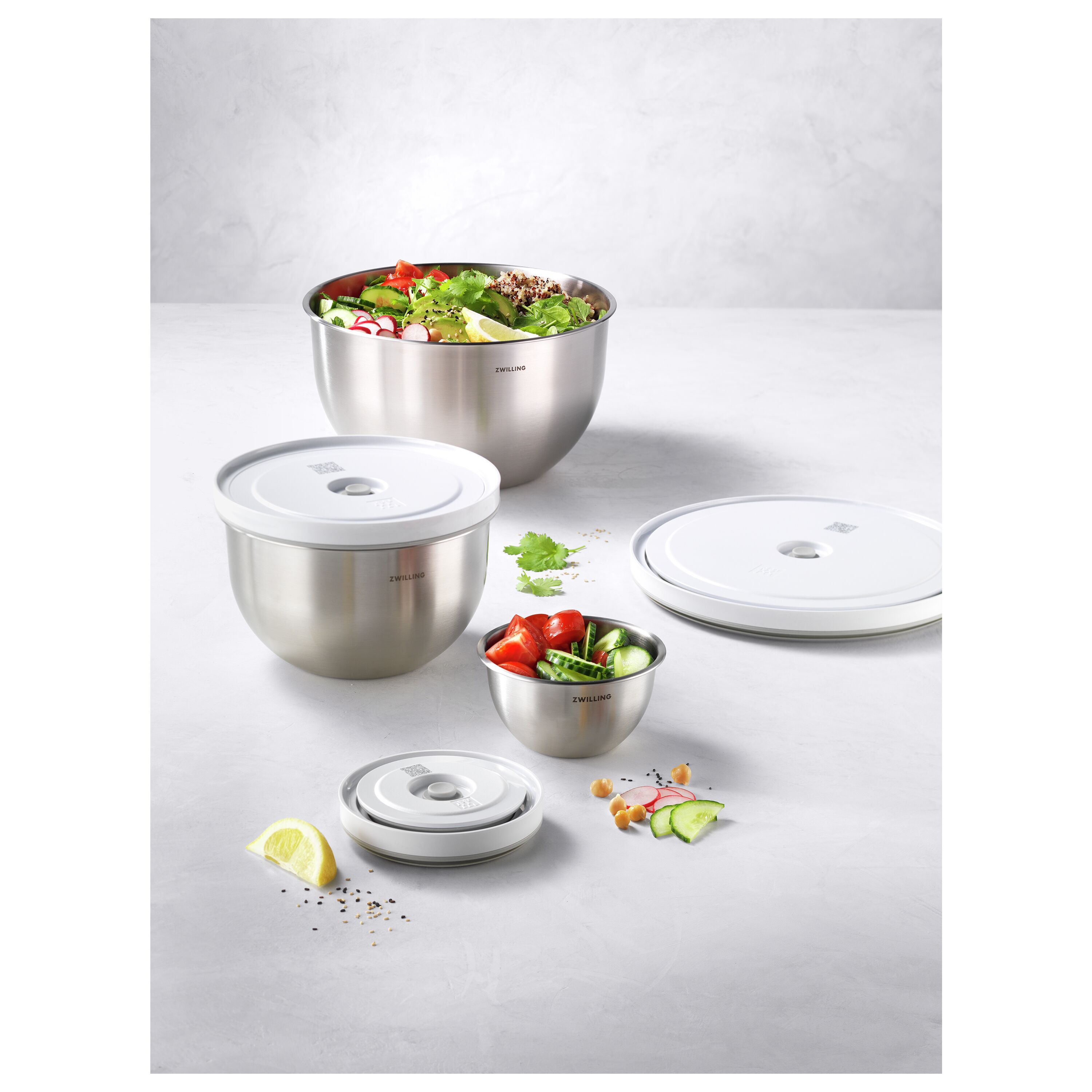 ZWILLING        Fresh & Save BOWLS                Vakuumschüssel Set S/M/L / 6-tlg, Edelstahl, Silber-Weiß