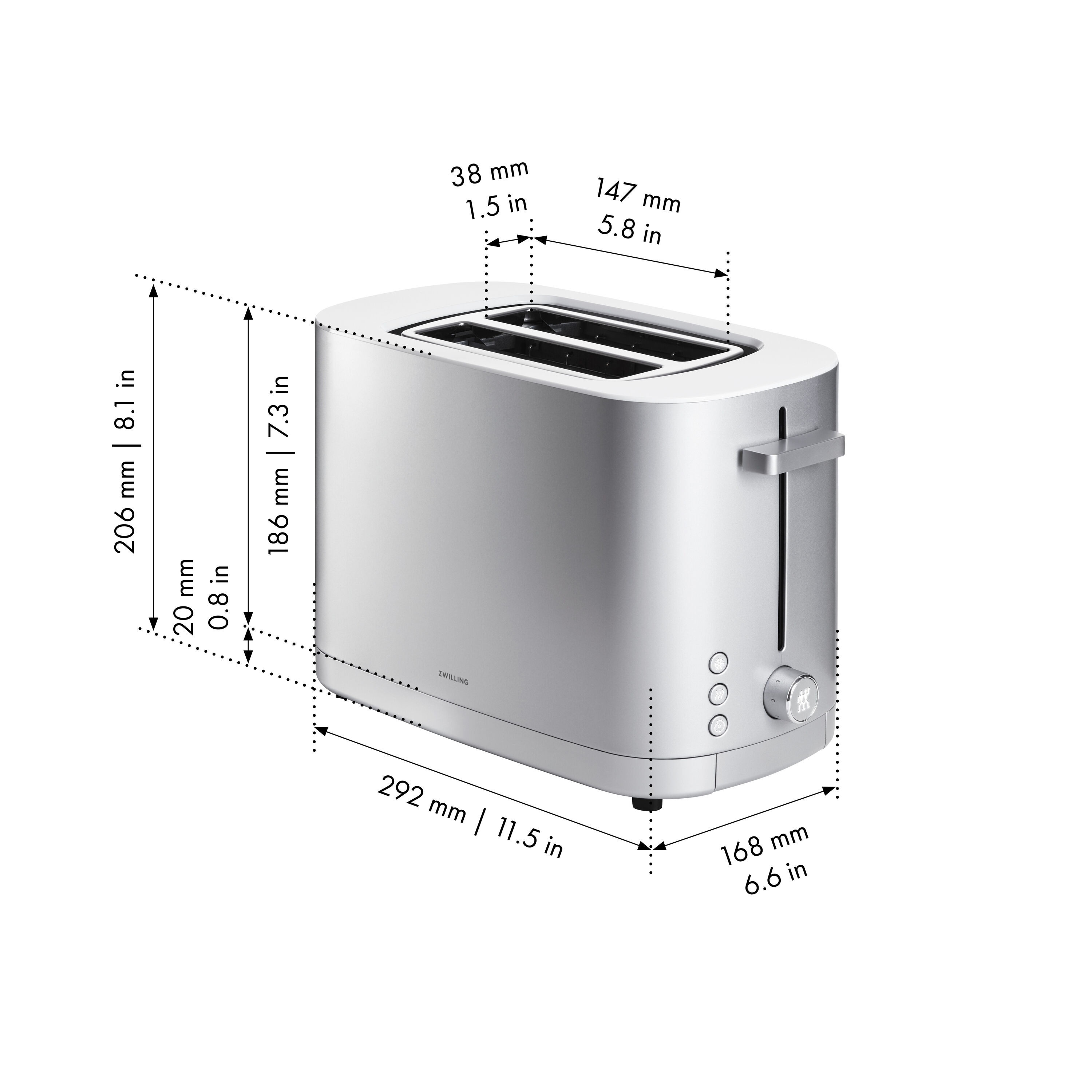 ZWILLING        Enfinigy                Toaster mit Brötchenaufsatz, 2 Schlitze kurz, Silber