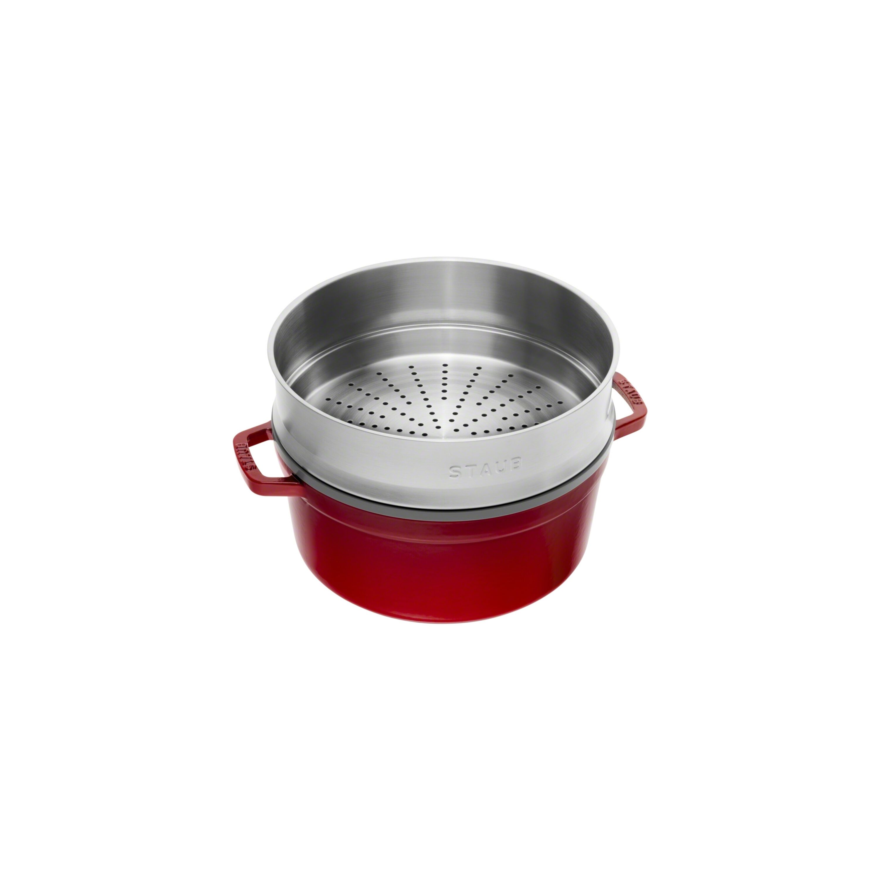 Staub        La Cocotte                Cocotte mit Dämpfeinsatz 26 cm, rund, Kirsch-Rot, Gusseisen