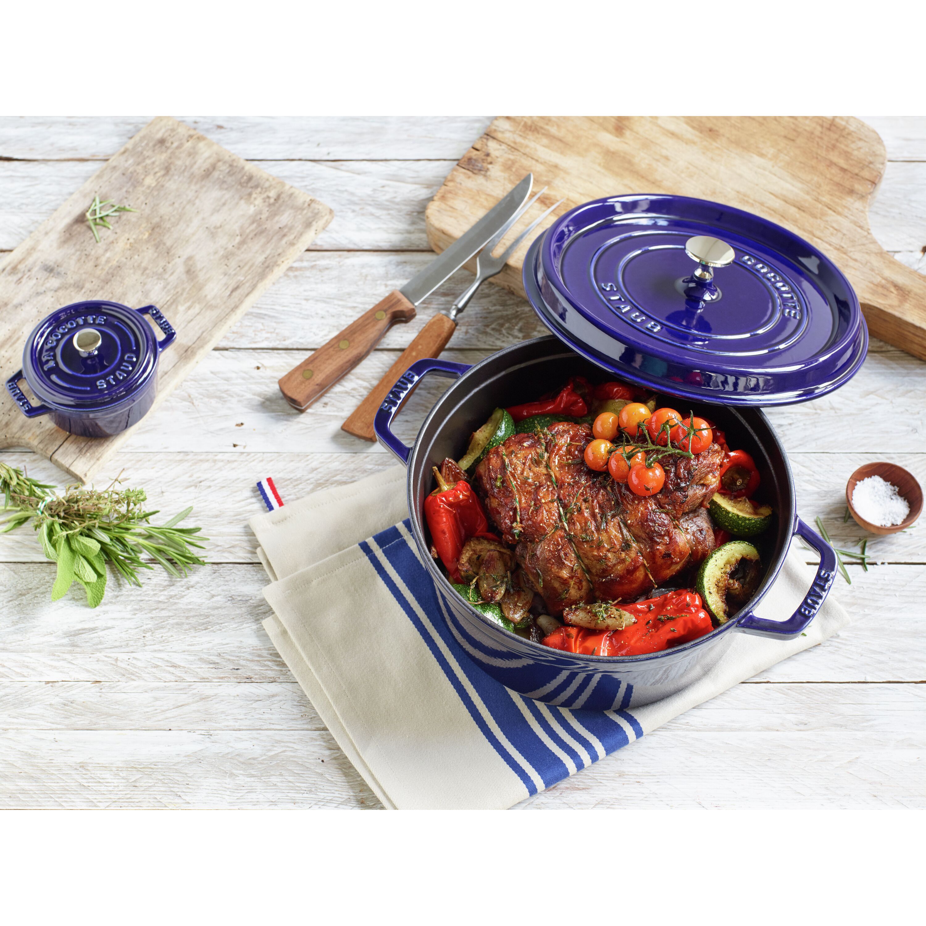 Staub        La Cocotte                Cocotte 20 cm, rund, Dunkelblau, Gusseisen