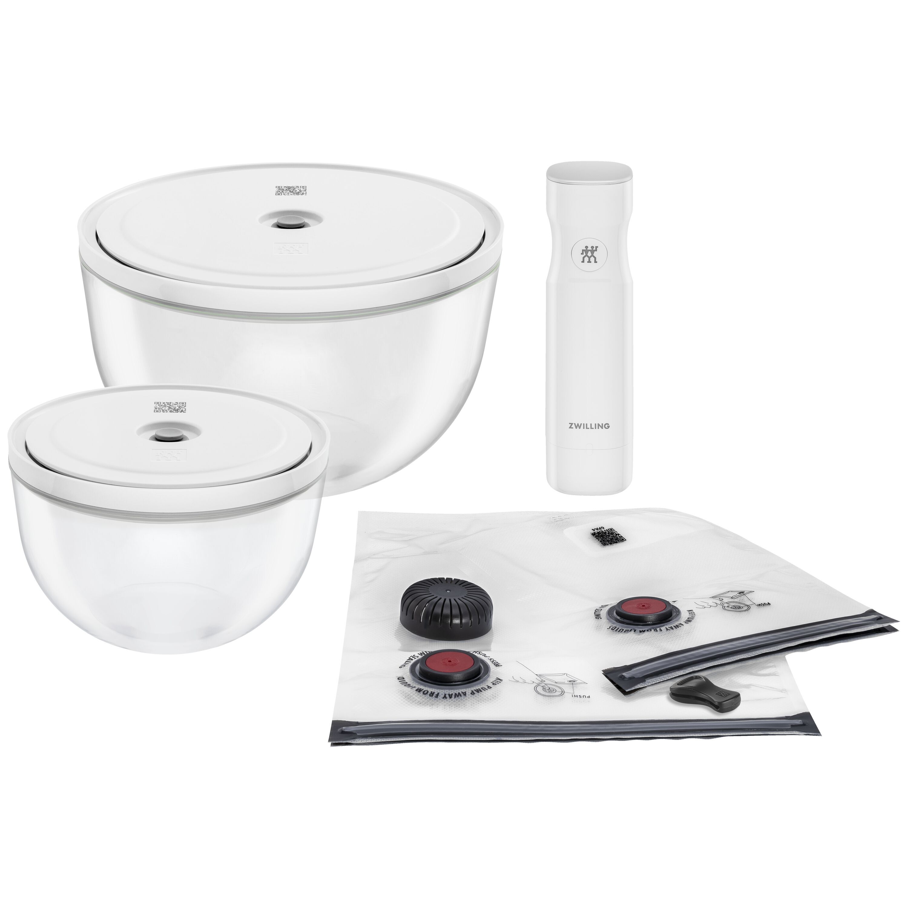 ZWILLING        Fresh & Save BOWLS                Vakuum Starter Set, Glas / M/L, 9-tlg, Transparent-Weiß