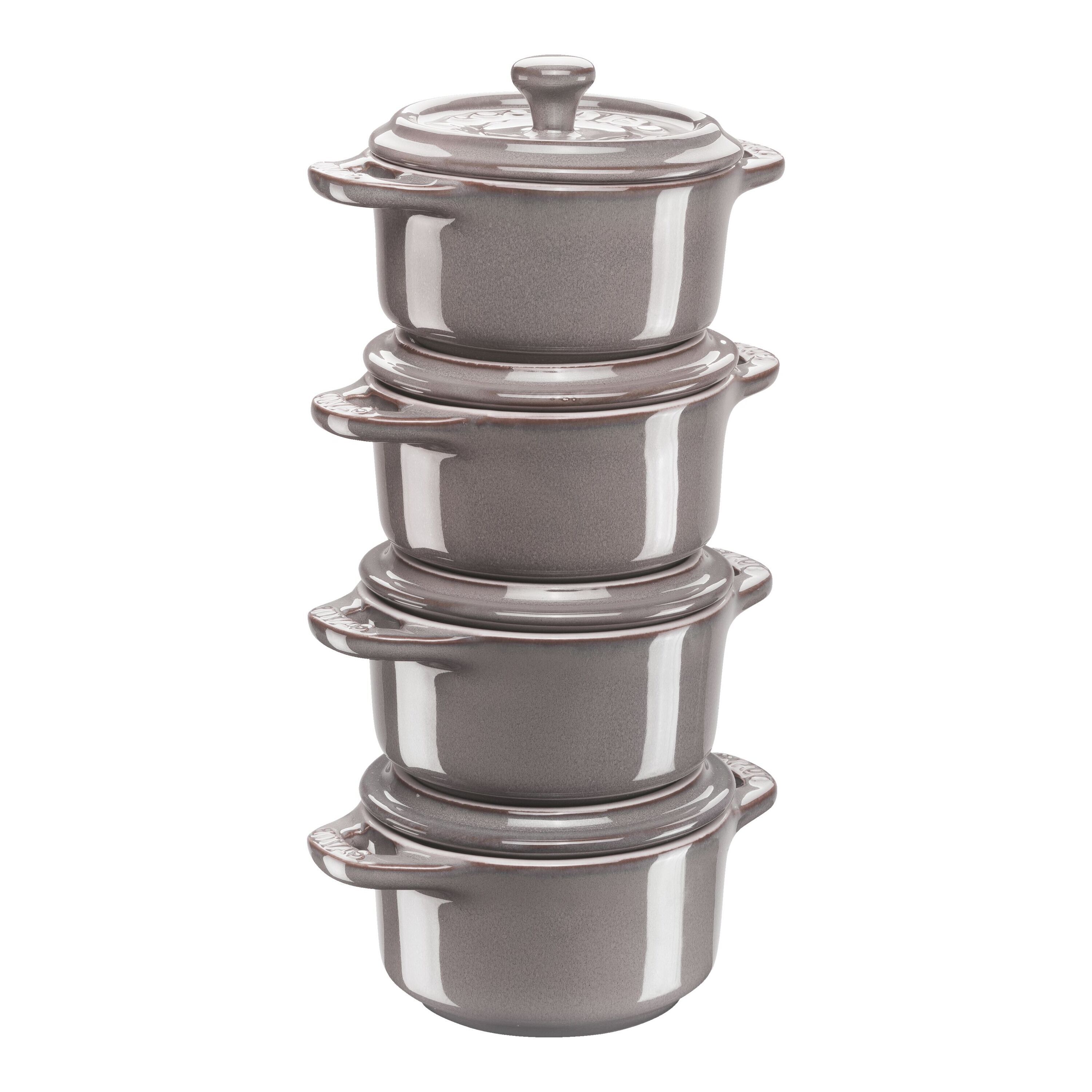 Staub        Ceramique                Cocotte Set 4-tlg, rund, Antik-Grau, Keramik
