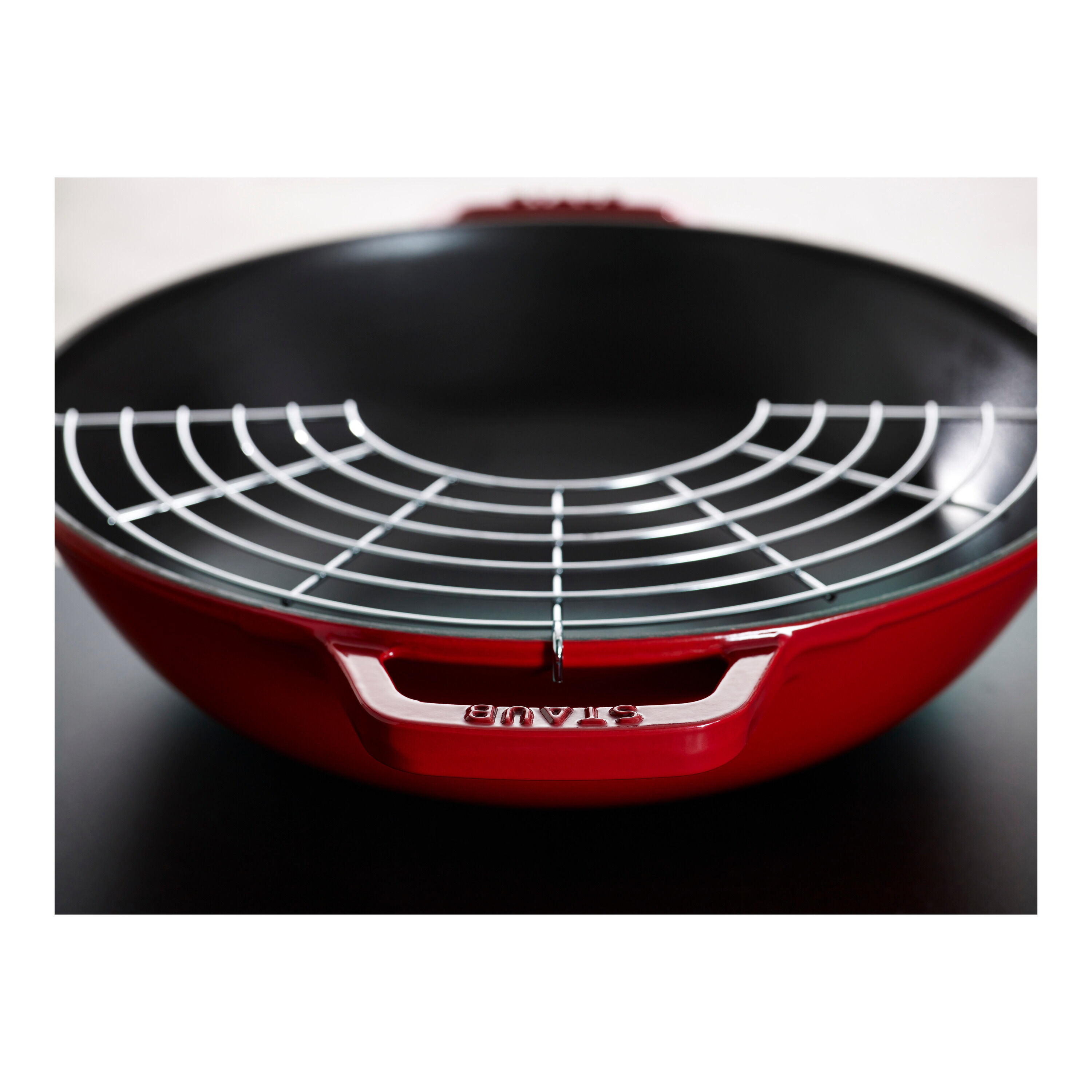 Staub        Specialities                Wok mit Glasdeckel 30 cm, rund, Kirsch-Rot, Gusseisen