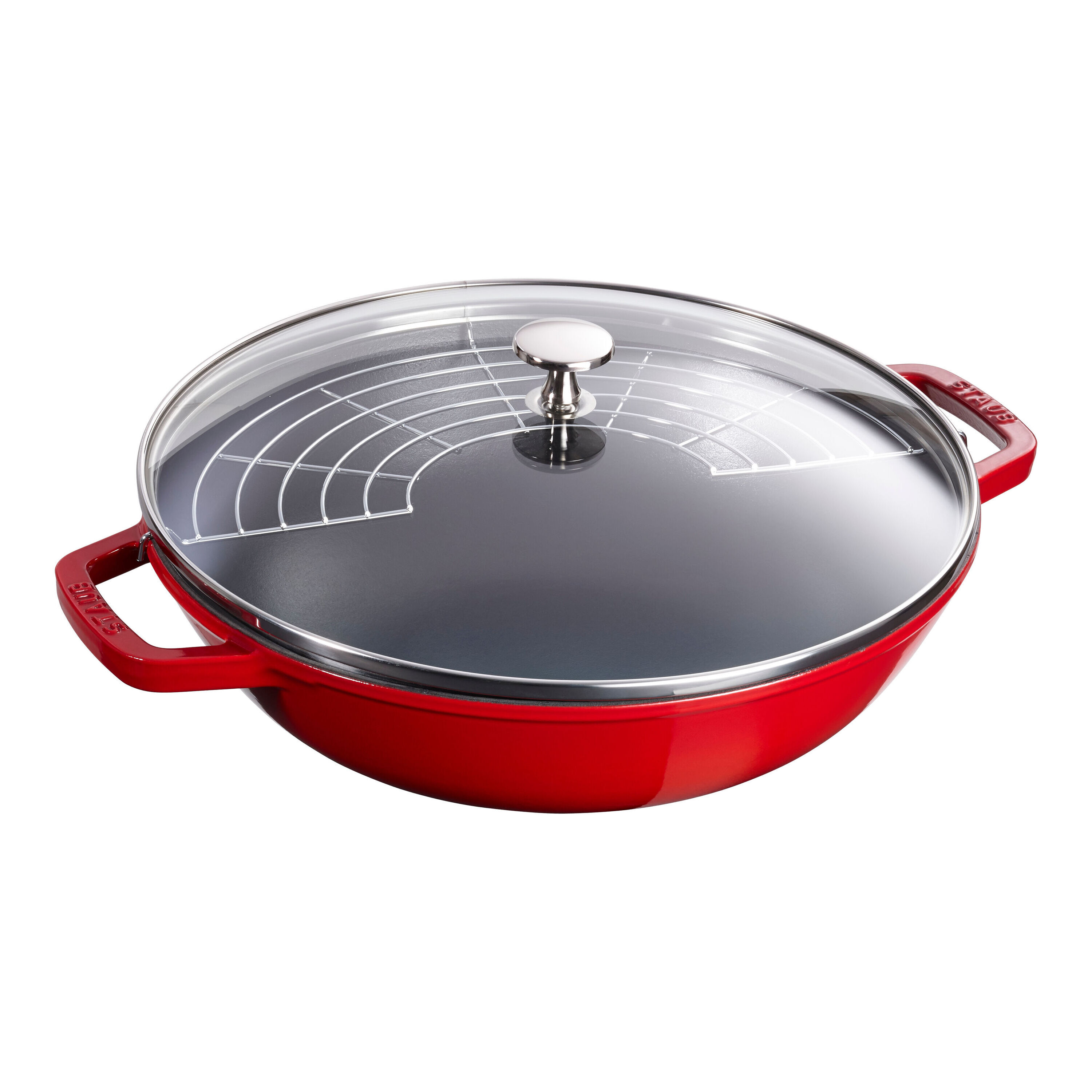 Staub        Specialities                Wok mit Glasdeckel 30 cm, rund, Kirsch-Rot, Gusseisen