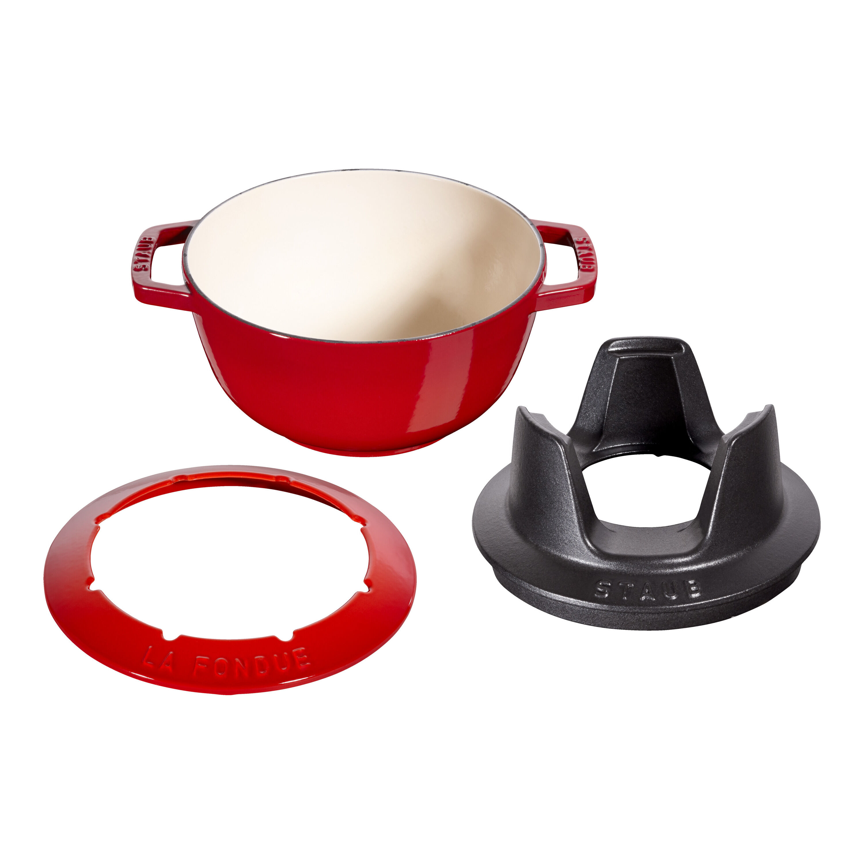 Staub        Specialities                Fondue Set 20 cm, rund, Kirsch-Rot, Gusseisen