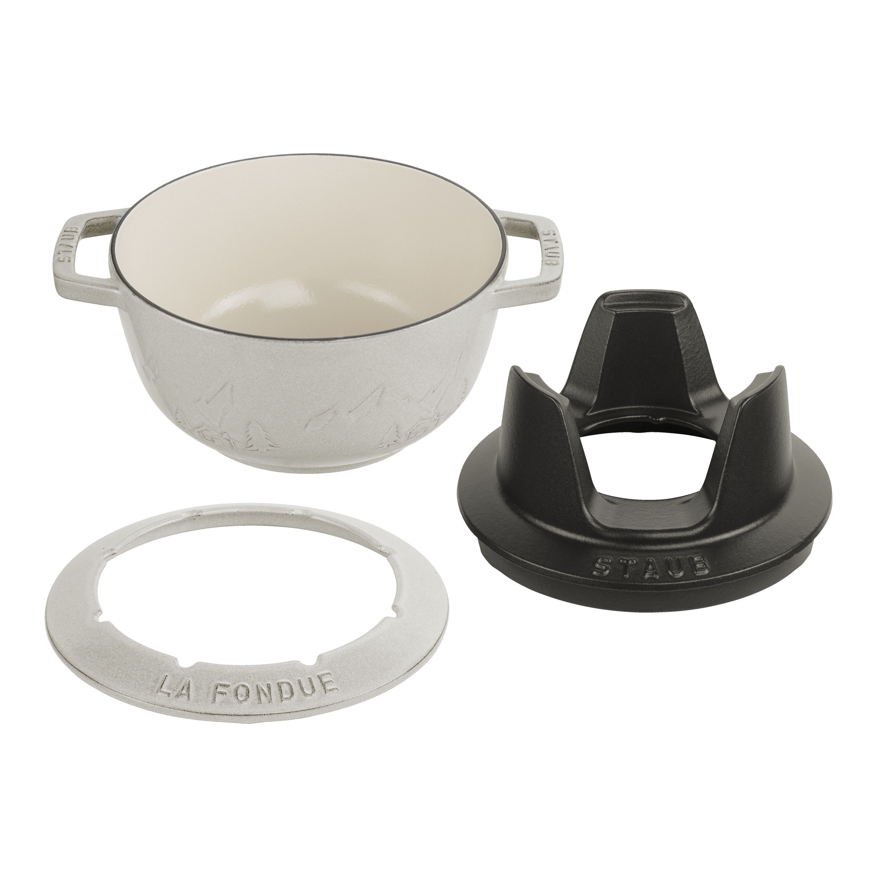 Staub        Specialities                Fondue Set Gebirge 20 cm, rund, Weisser Trüffel, Gusseisen