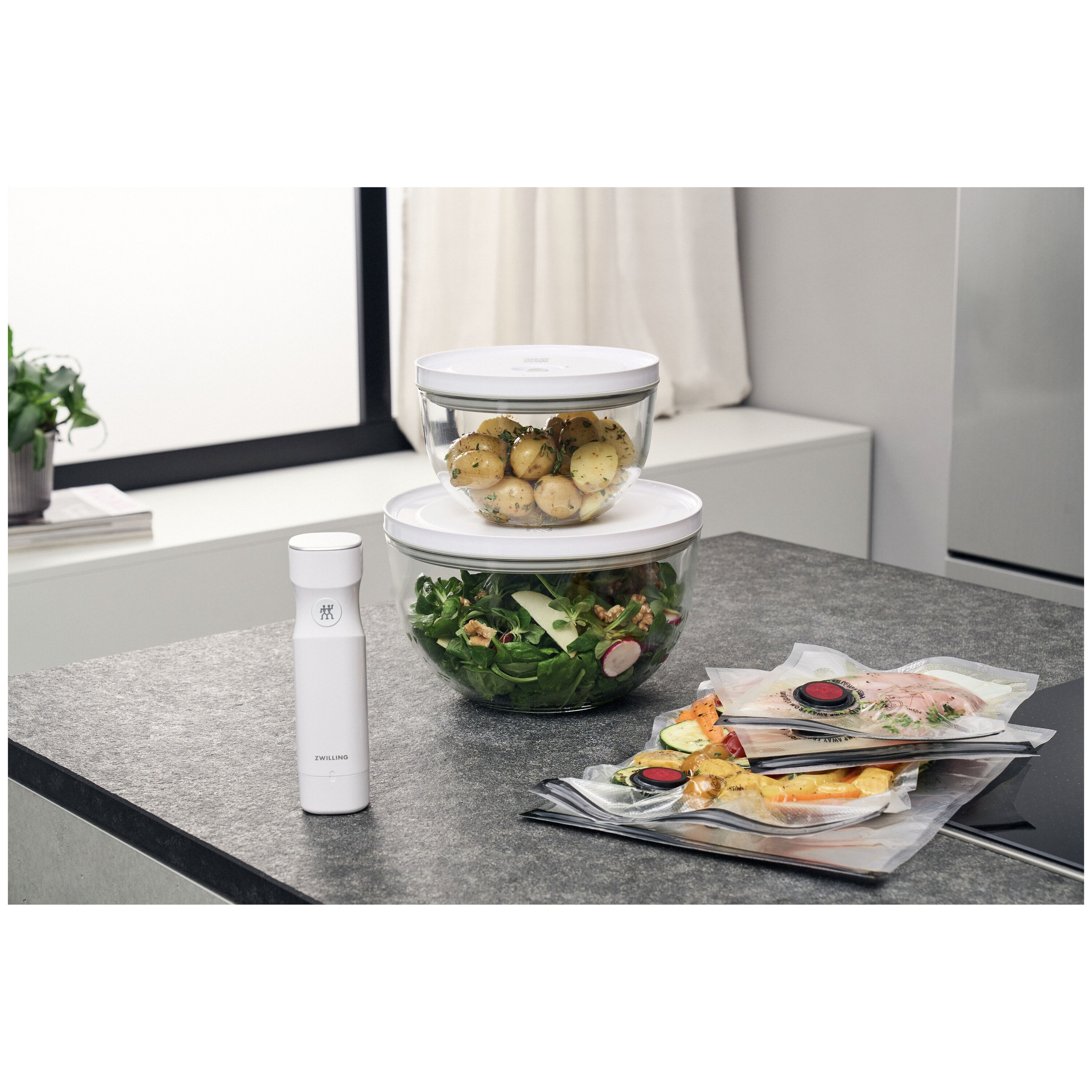 ZWILLING        Fresh & Save BOWLS                Vakuum Starter Set, Glas / M/L, 9-tlg, Transparent-Weiß