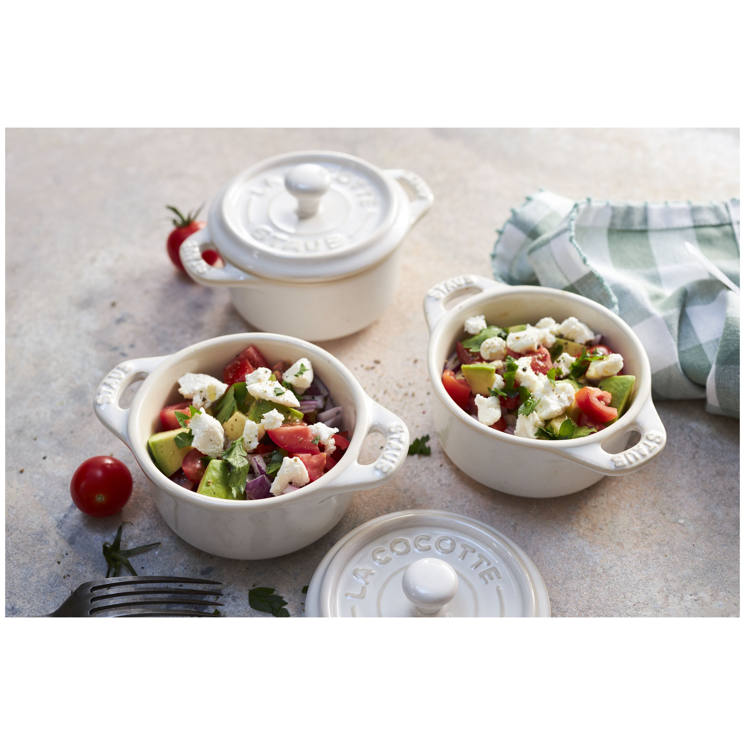 Staub        Ceramique                Cocotte Set 4-tlg, rund, Elfenbein-Weiß, Keramik