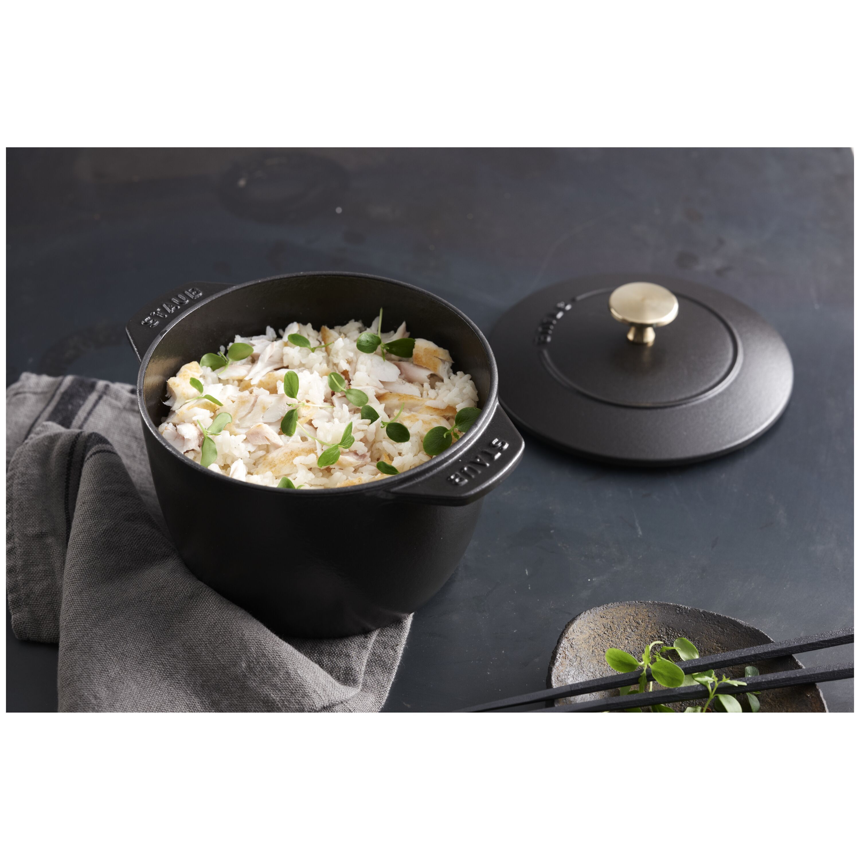 Staub        La Cocotte                Reis-Cocotte 16 cm, rund, Schwarz, Gusseisen