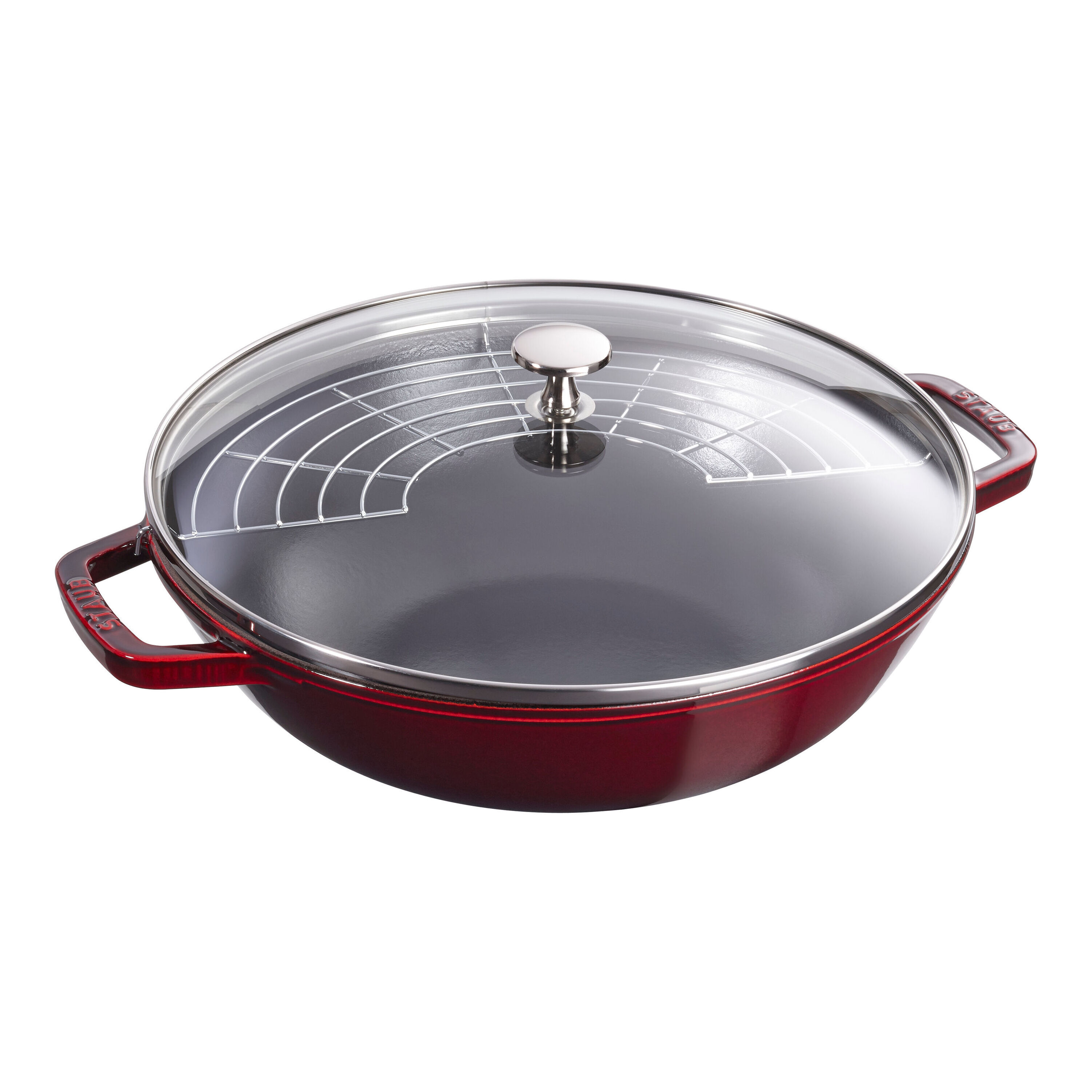 Staub        Specialities                Wok mit Glasdeckel 30 cm, rund, Grenadine-Rot, Gusseisen