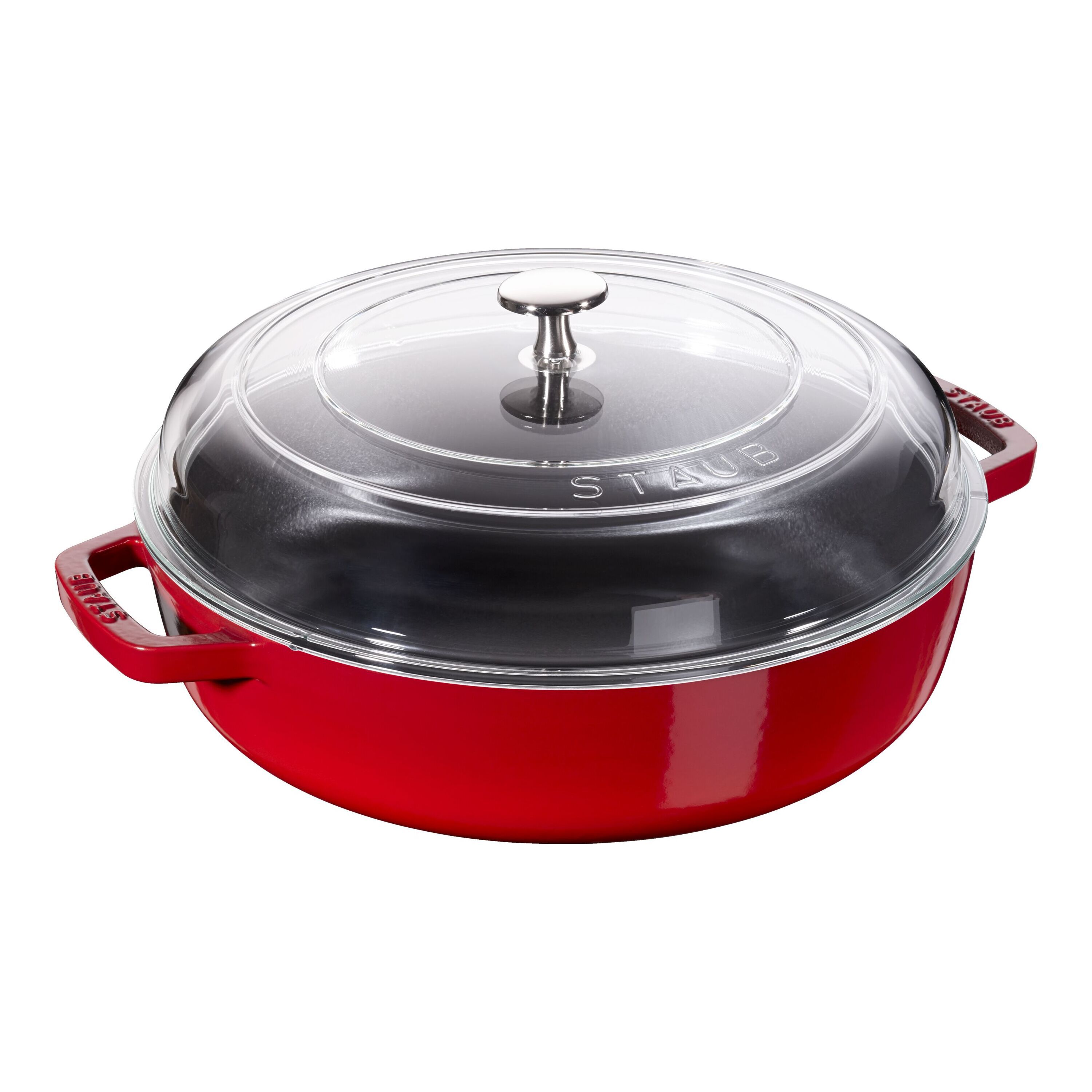 Staub        Braisers                Schmorpfanne mit Glasdeckel 28 cm, rund, Kirsch-Rot, Gusseisen