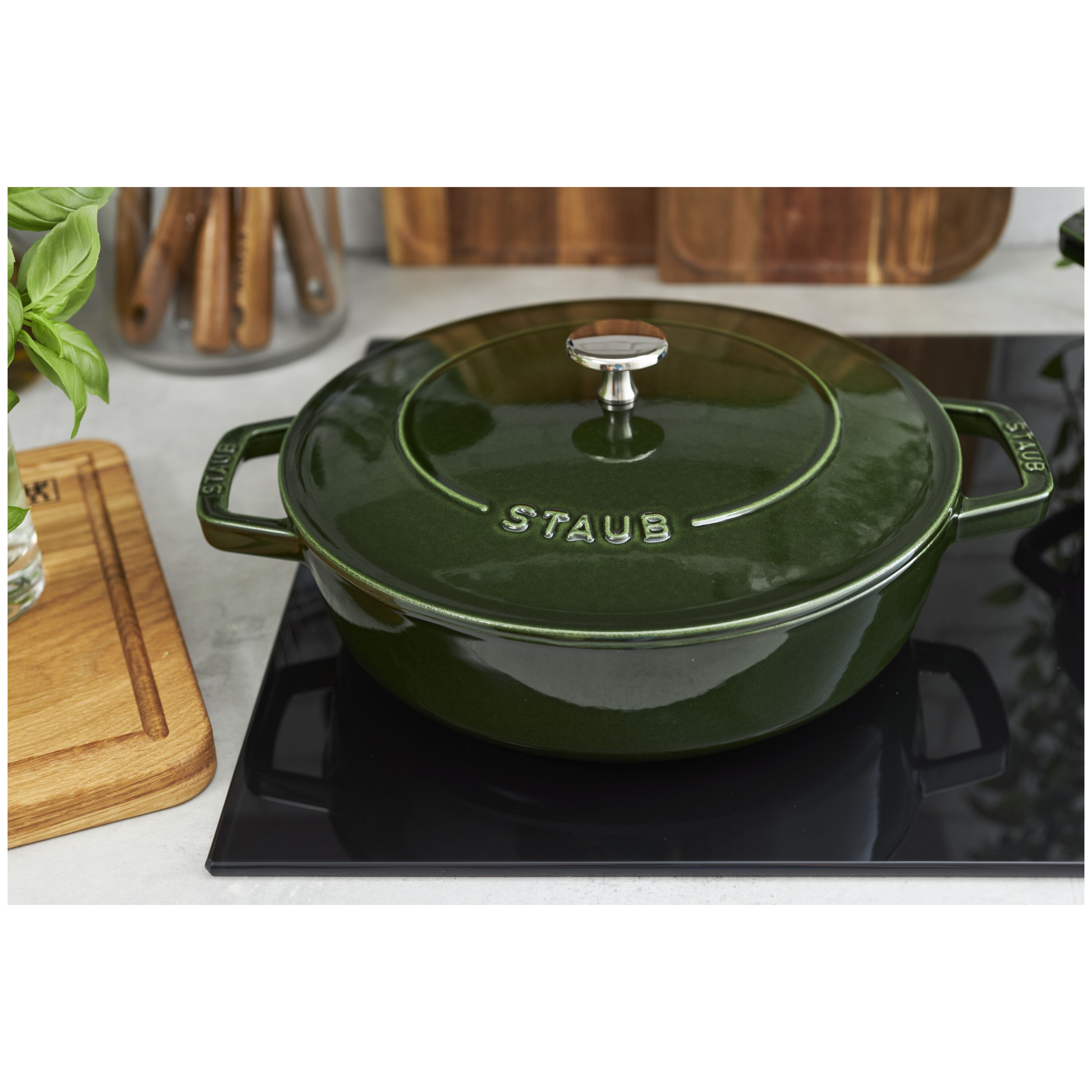 Staub        Braisers                Bräter mit Chistera Drop-Structure 24 cm, rund, Basilikum-Grün, Gusseisen