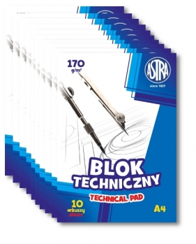 10x Blok techniczny Astra A4/10k. 170g - biały