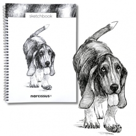 Szkicownik A4 na spirali Pies Basset 50k z perforacją 120 gsm Narcissus
