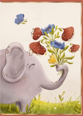 Karnet B8 mini Słoń z bukietem