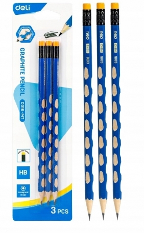 Ołówek z gumką HB heksagonalny. 3 szt