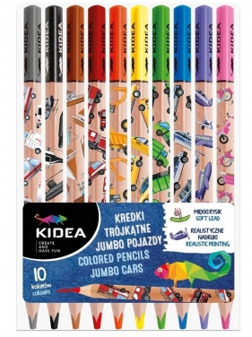 Kidea Kredki trójkątne Jumbo - Pojazdy. 10 kolorów