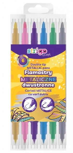 Flamaster dwustronny metaliczny z końcówką Brush. 6 kolorów