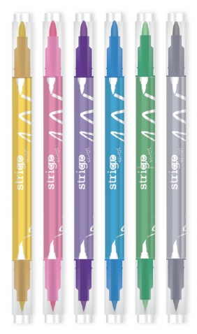 Flamaster dwustronny metaliczny z końcówką Brush. 6 kolorów