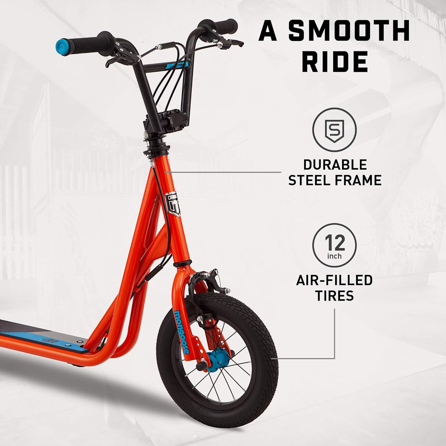 Mongoose Trace Air Non-Electric Scooter for Youth Boys Girls Age 8+ Year Old Max Weight of 220 lbs.. 12-Inch Air Tires. Non-Folding Design. Adjustable...