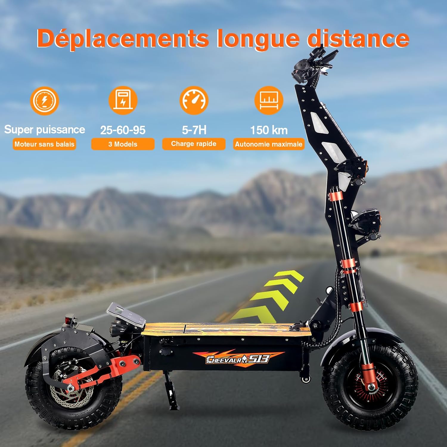 JAYSIMXIN Puissante Trottinette Électrique Adulte Scooter 14 Pouces Trottinette électrique Tout Terrain. système de Suspension Confortable. Batterie au 60V 40Ah. 8 Heures de Charge.130 km.