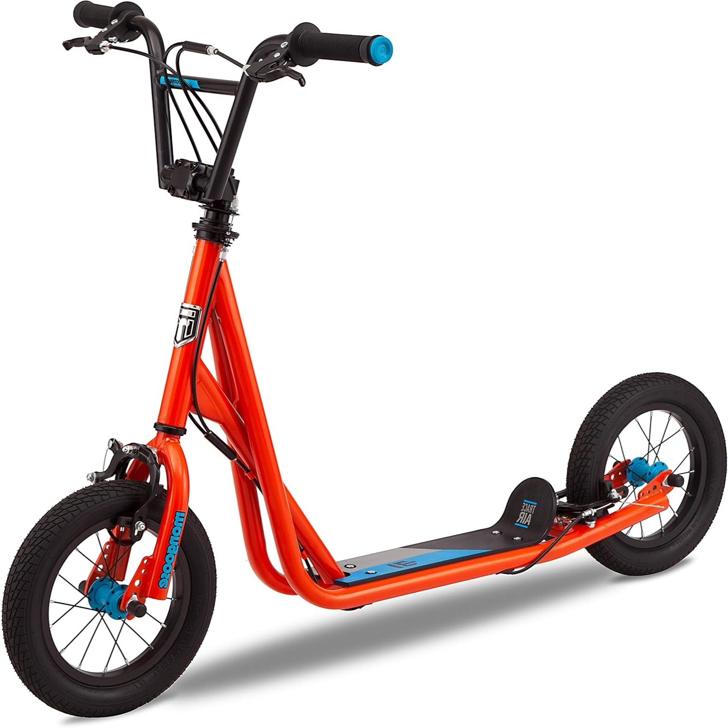 Mongoose Trace Air Non-Electric Scooter for Youth Boys Girls Age 8+ Year Old Max Weight of 220 lbs.. 12-Inch Air Tires. Non-Folding Design. Adjustable...