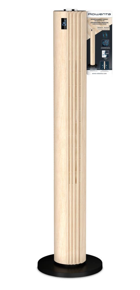 Urban Cool Tower Fan, Black and Wood