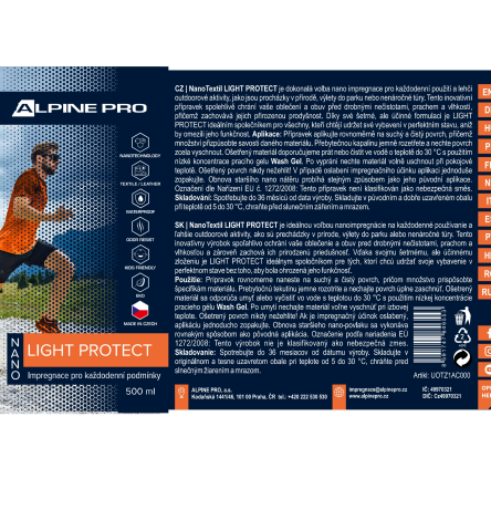 ALPINE PRO - NANO TEXTIL LIGHT PROTECT 500 ML IMPREGNACE PRO KAŽDODENNÍ PODMÍNKY