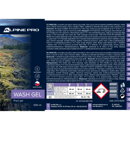 ALPINE PRO - WASH GEL 500 ML PRACÍ GEL PRO OUDOOROVÉ A FUNKČNÍ OBLEČENÍ