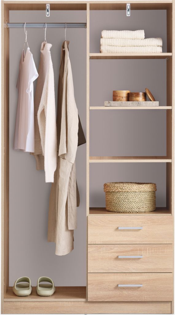 FANDRUP Garderob FANDRUP 97x176 2 dörrar 3 lådor ljus ekfärgad