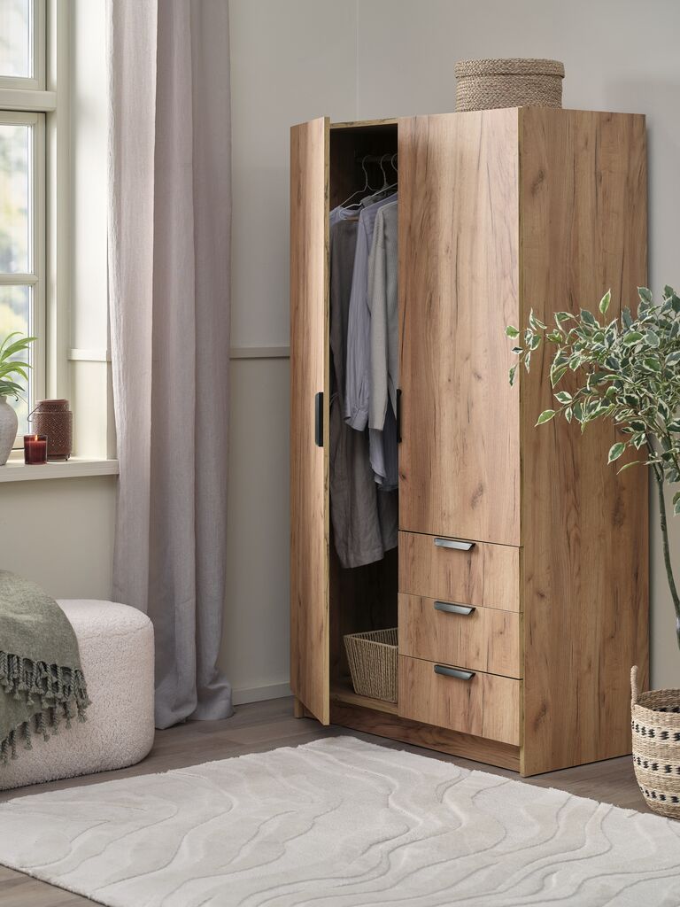 JENSLEV Garderob JENSLEV 96x176 2 dörrar 3 lådor natur vildekfärgad